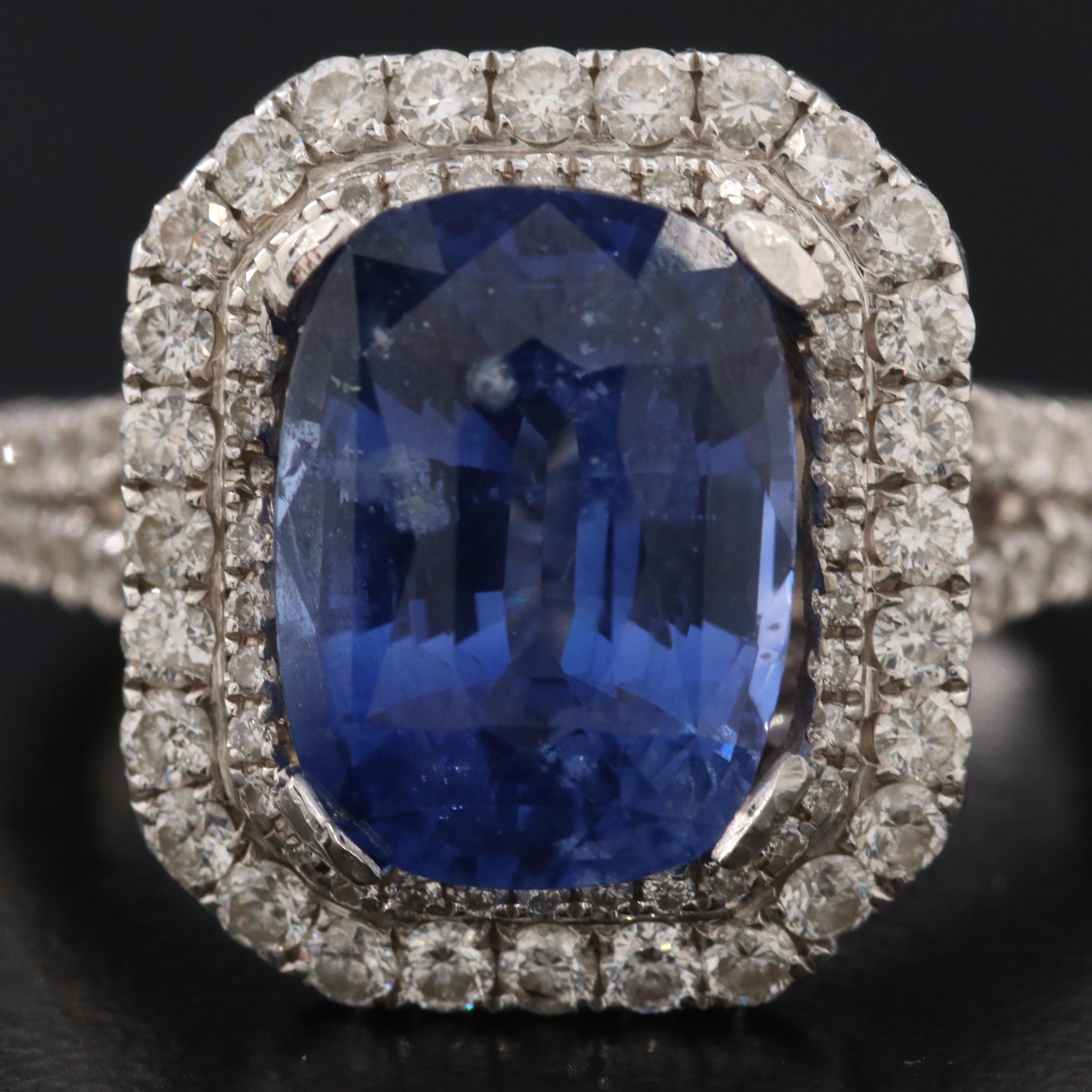 14K 6.02 CT Sapphire and Diamond Ring with GIA Report