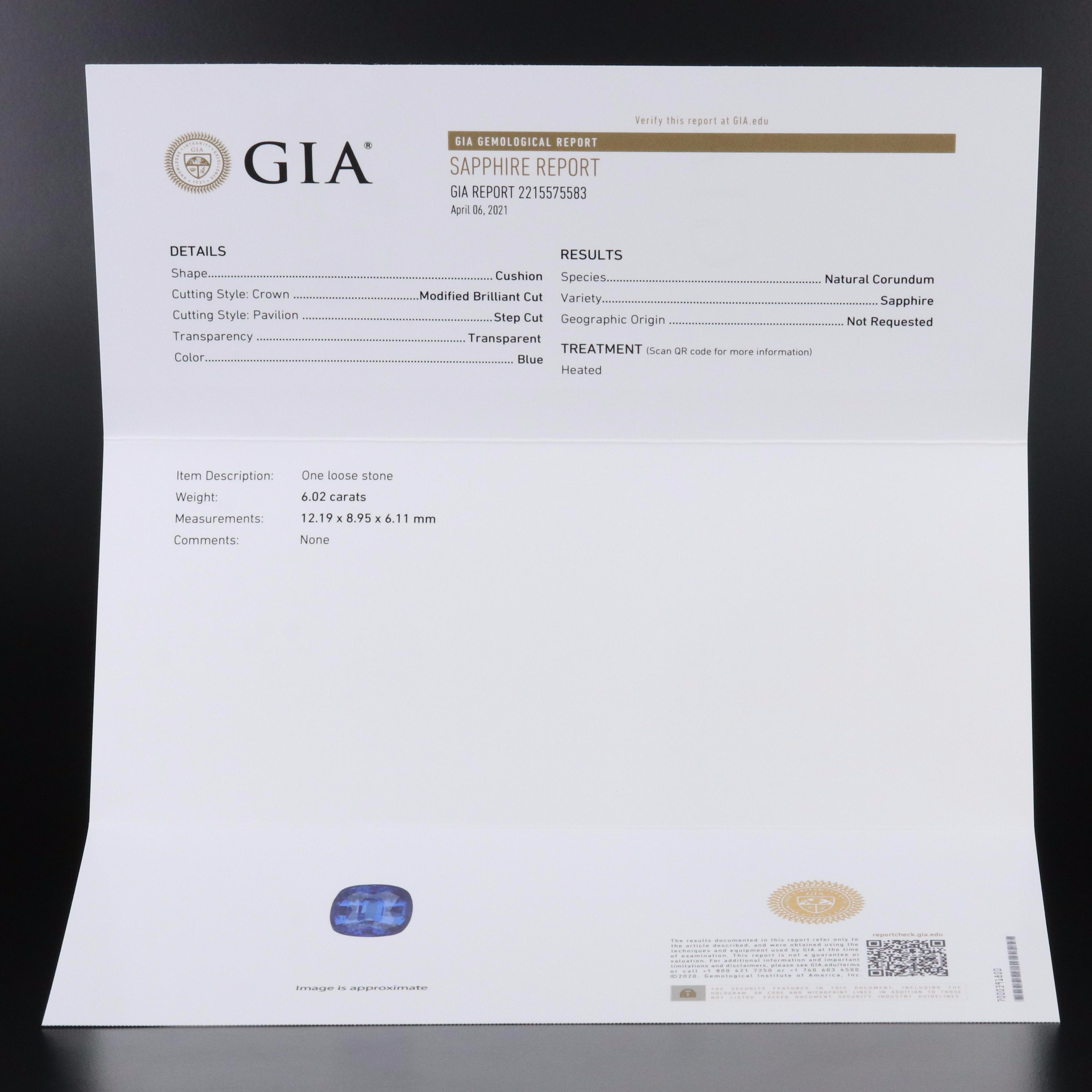 14K 6.02 CT Sapphire and Diamond Ring with GIA Report