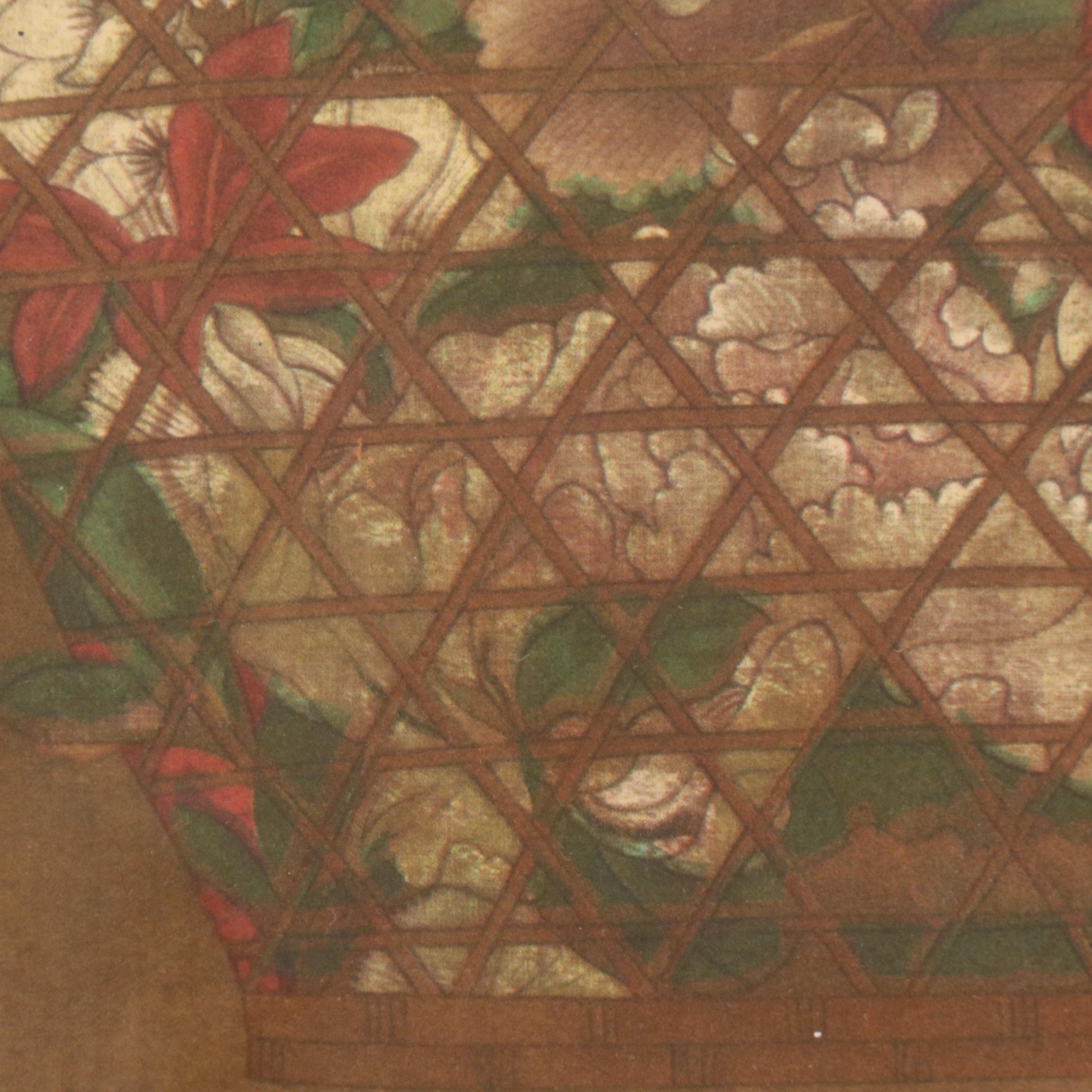 Offset Lithograph After Chinese Flower Basket Painting