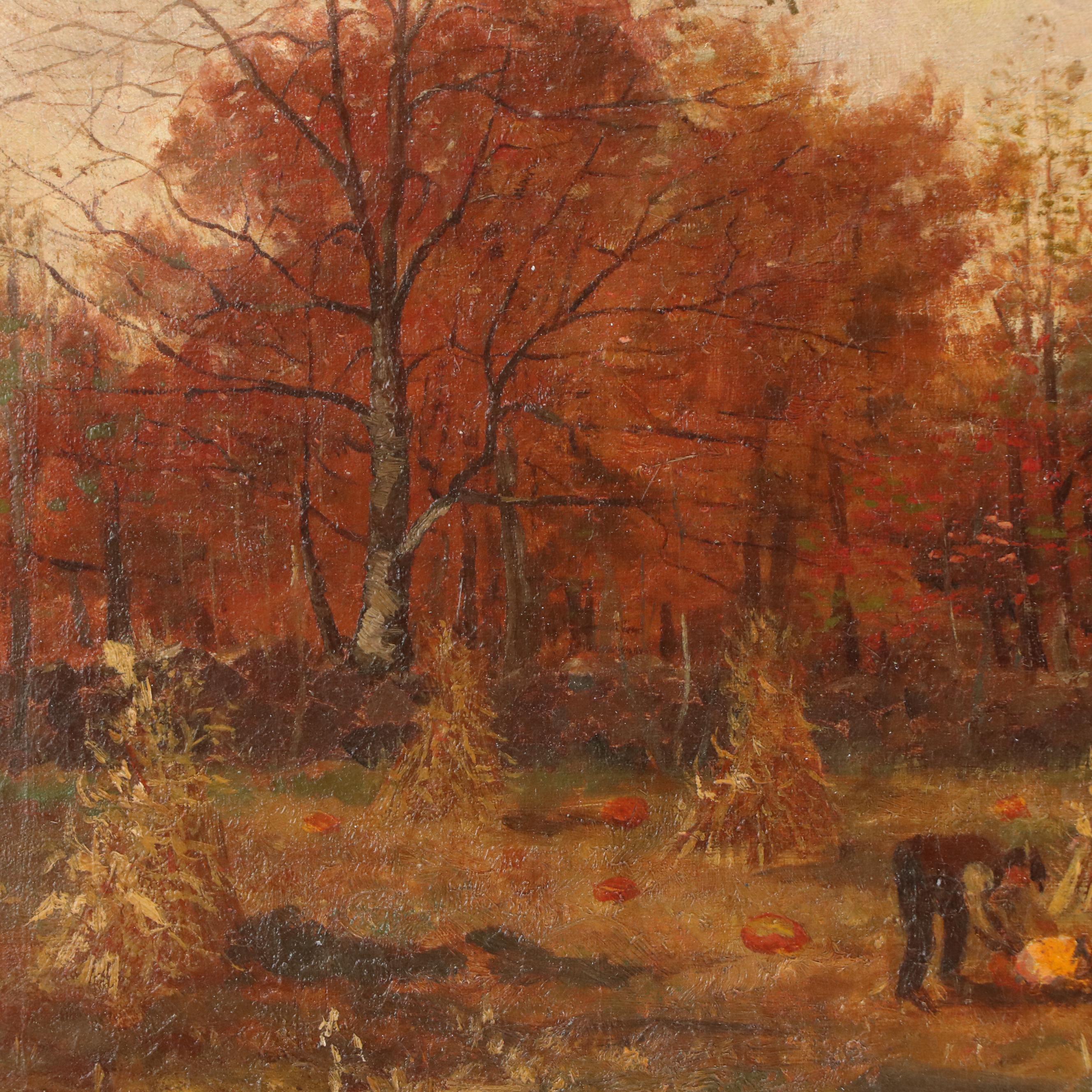John I. Coggeshall Landscape Oil Painting with Autumn Harvest Scene
