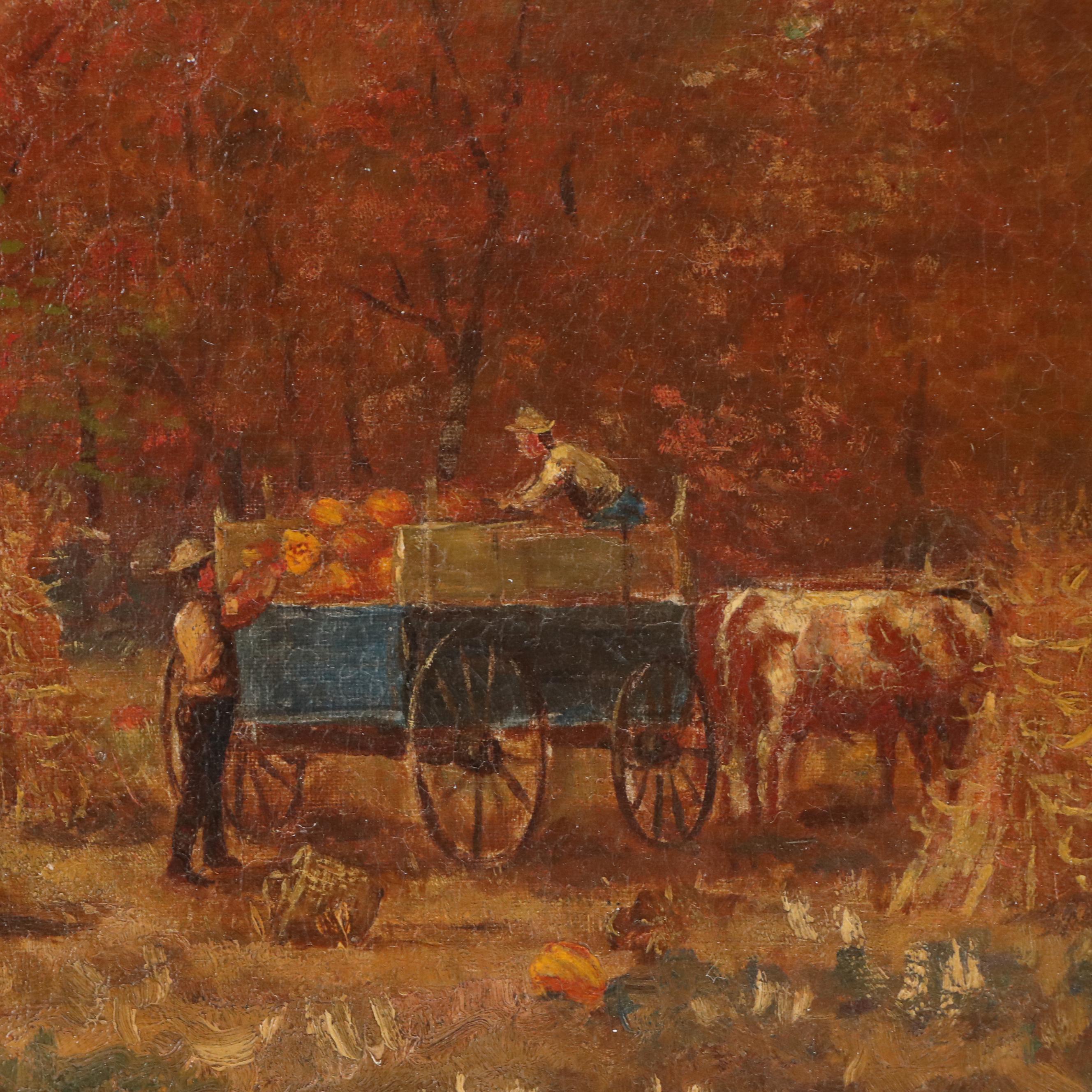 John I. Coggeshall Landscape Oil Painting with Autumn Harvest Scene