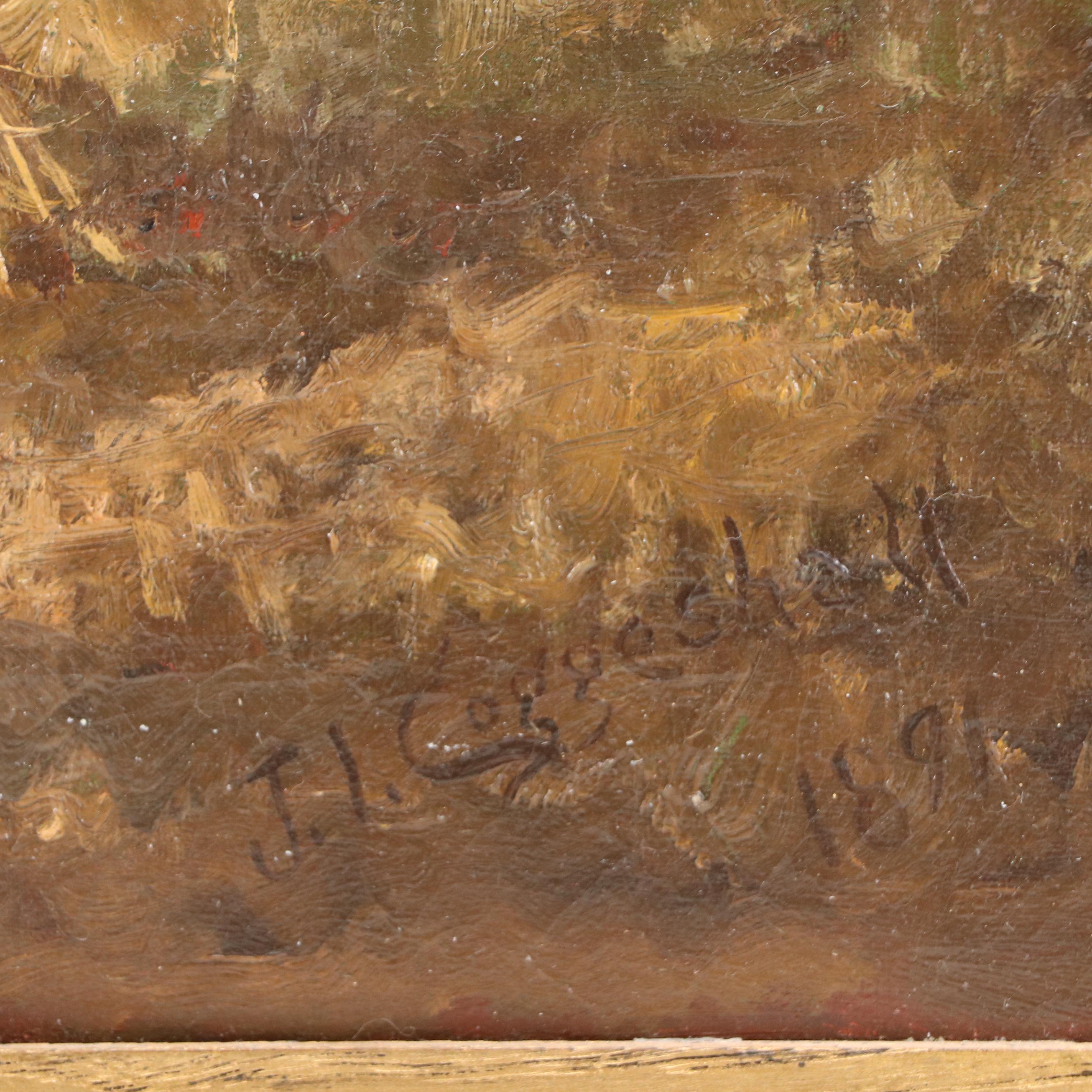 John I. Coggeshall Landscape Oil Painting with Autumn Harvest Scene