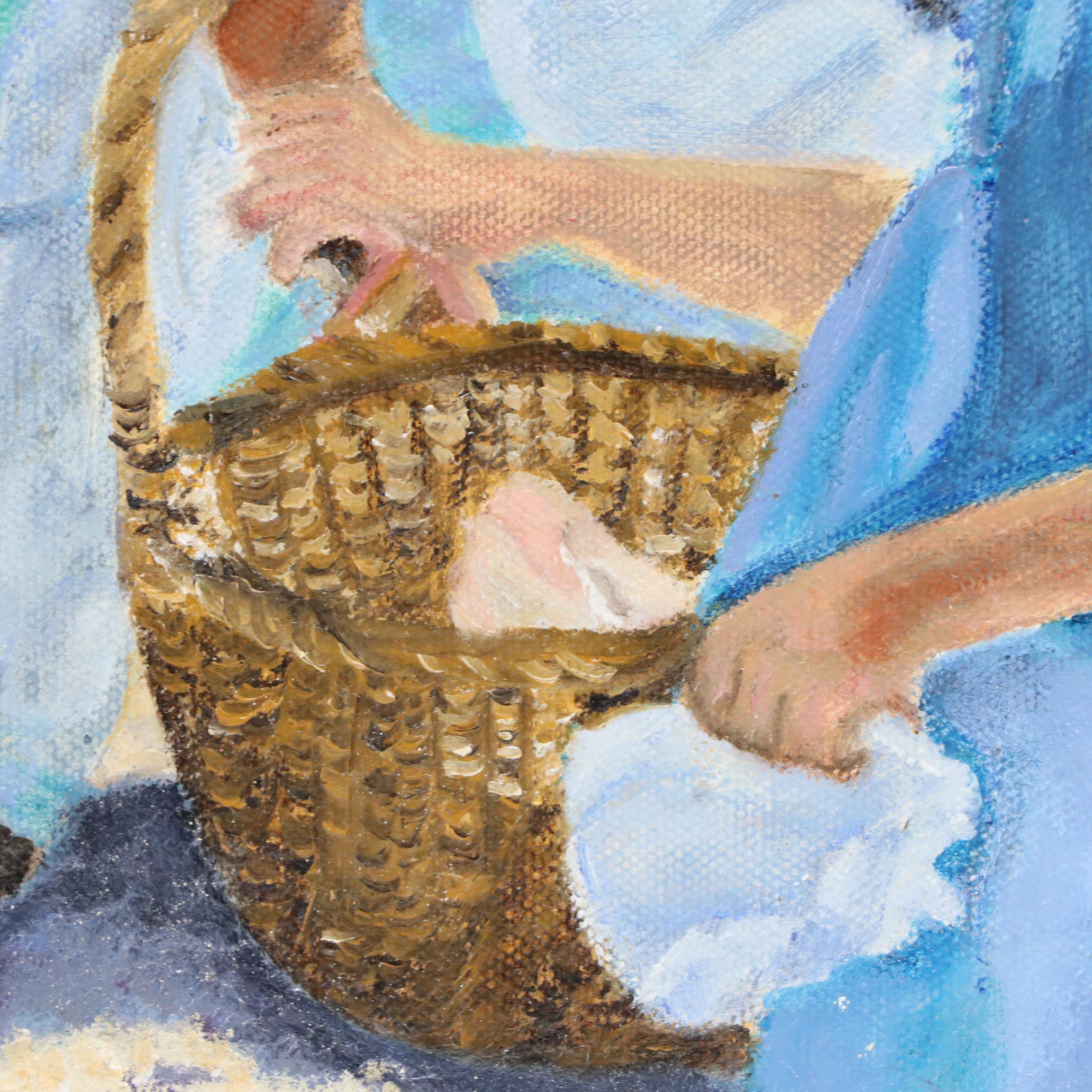 Beach Scene with Two Children Oil Painting, 2004