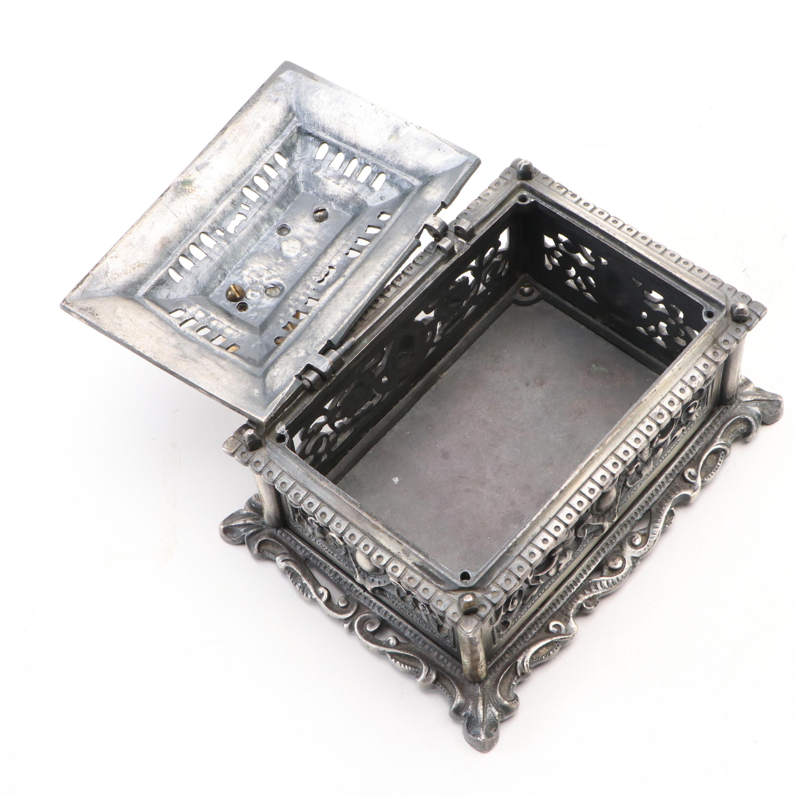 Continental Style Metal Lidded Box with Nude Figure