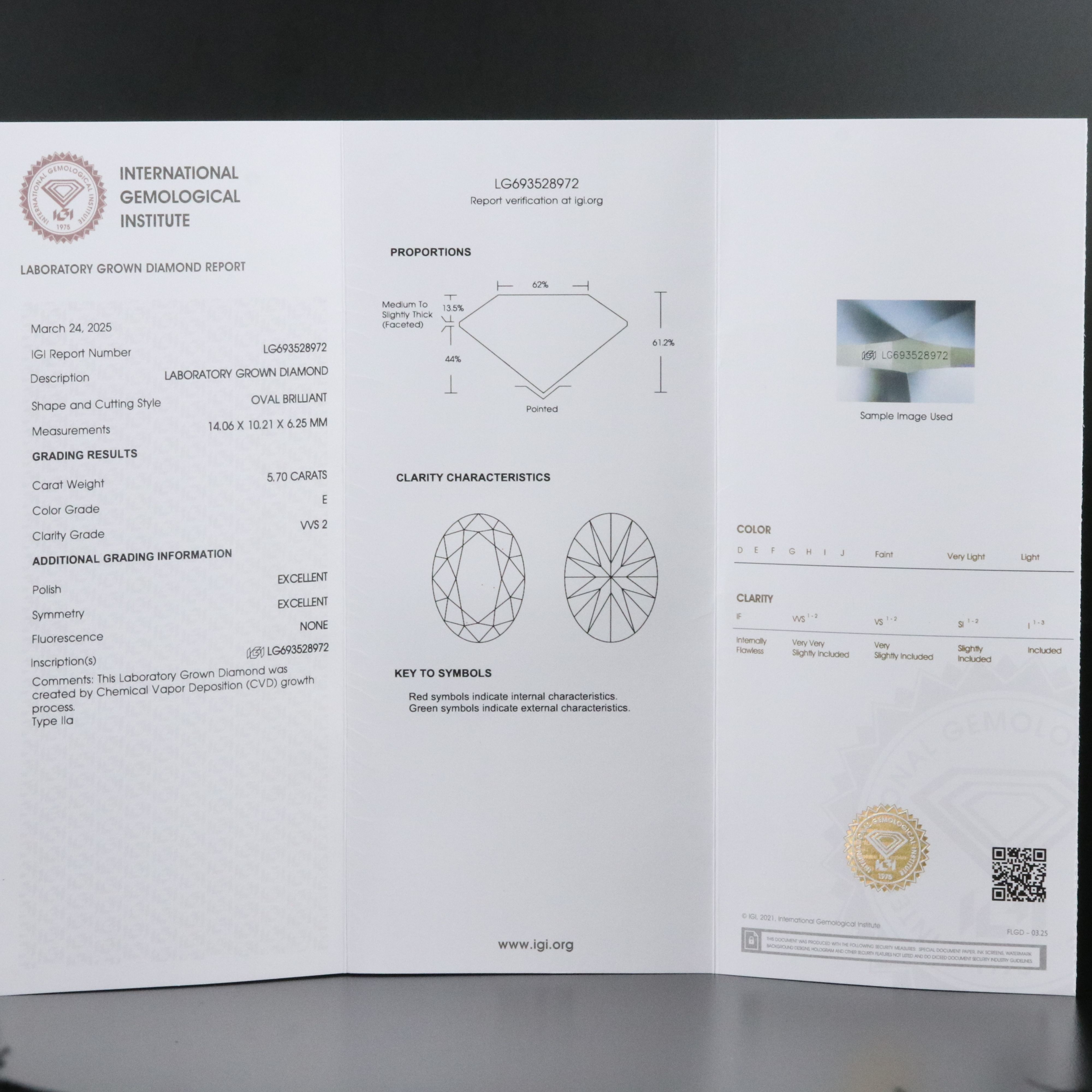 Loose 5.70 CT Lab Grown Diamond with IGI Report