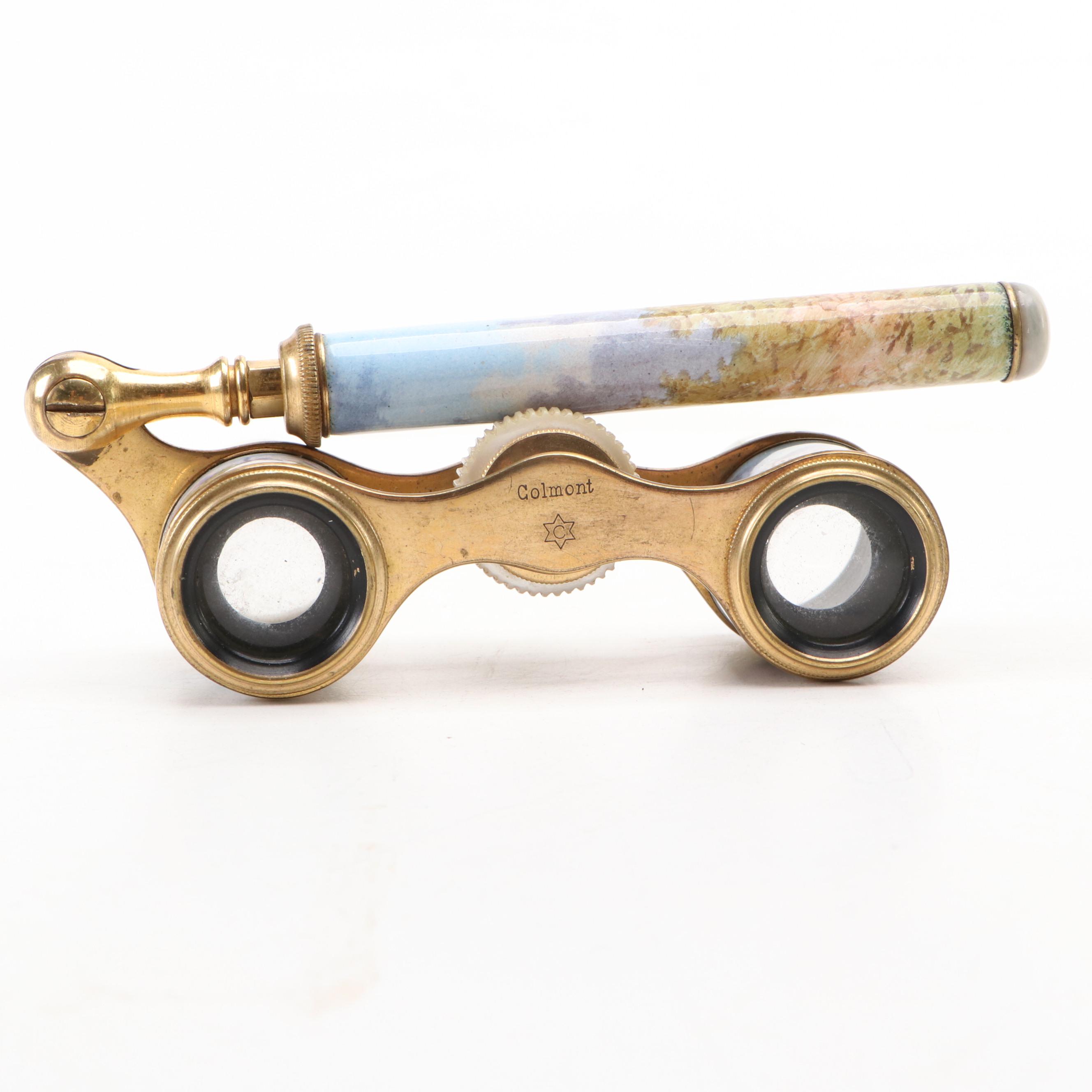 Colmont Brass and Mother-of-Pearl Lorgnette Opera Glasses