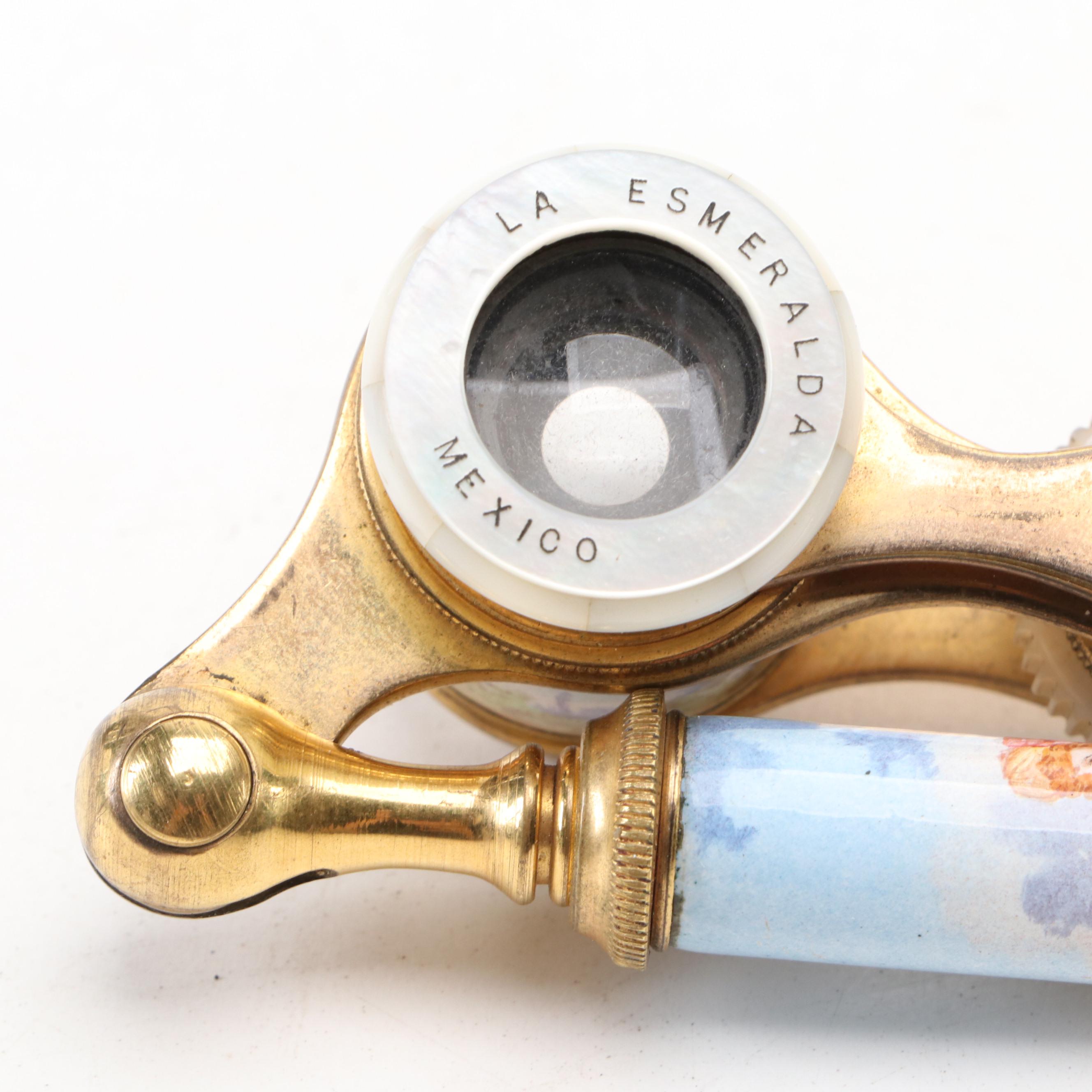Colmont Brass and Mother-of-Pearl Lorgnette Opera Glasses