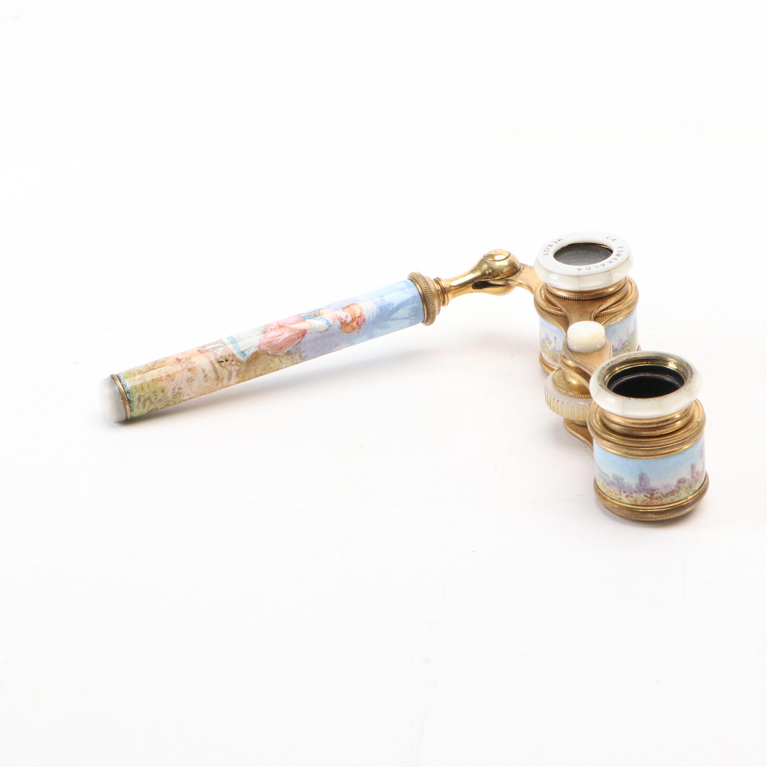 Colmont Brass and Mother-of-Pearl Lorgnette Opera Glasses