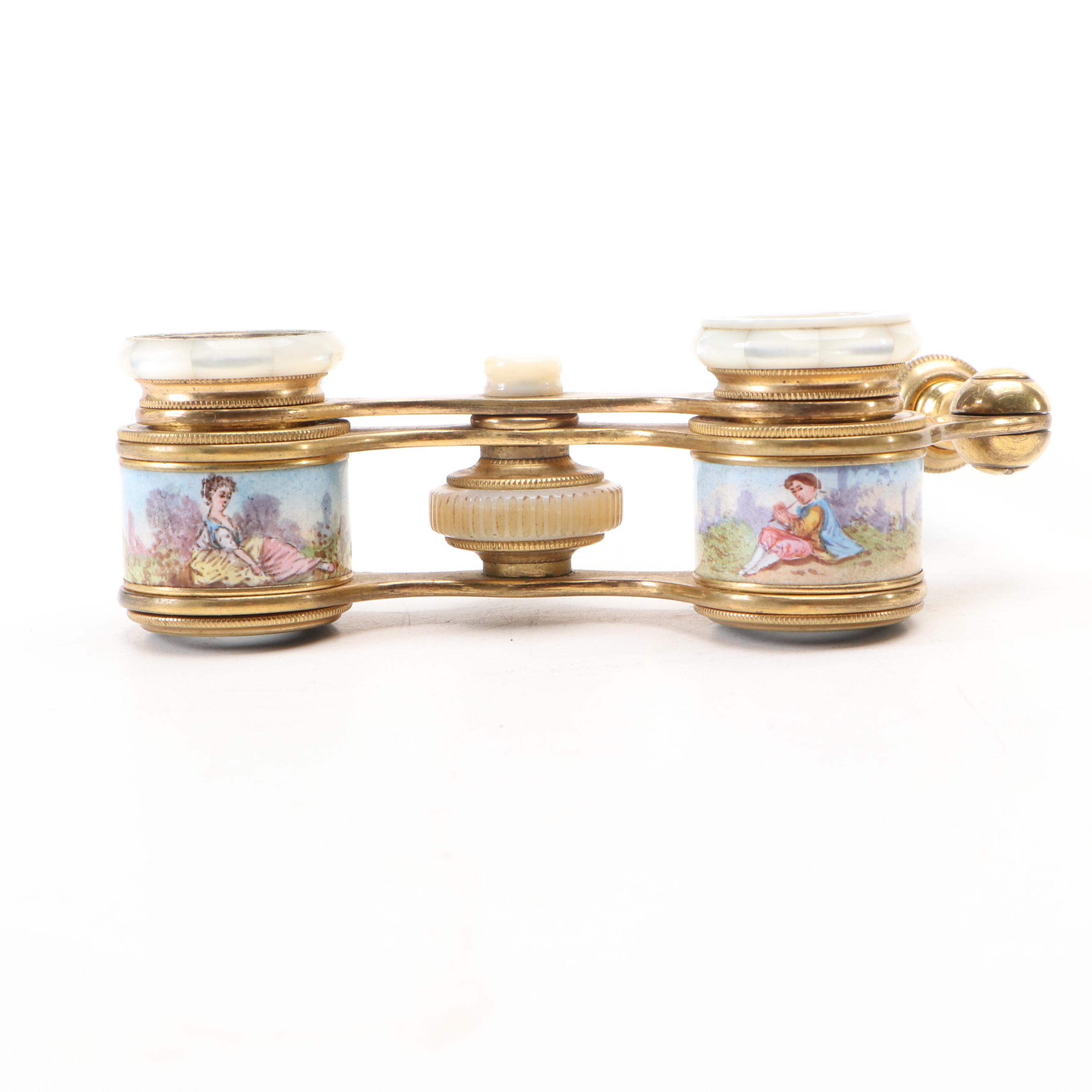 Colmont Brass and Mother-of-Pearl Lorgnette Opera Glasses