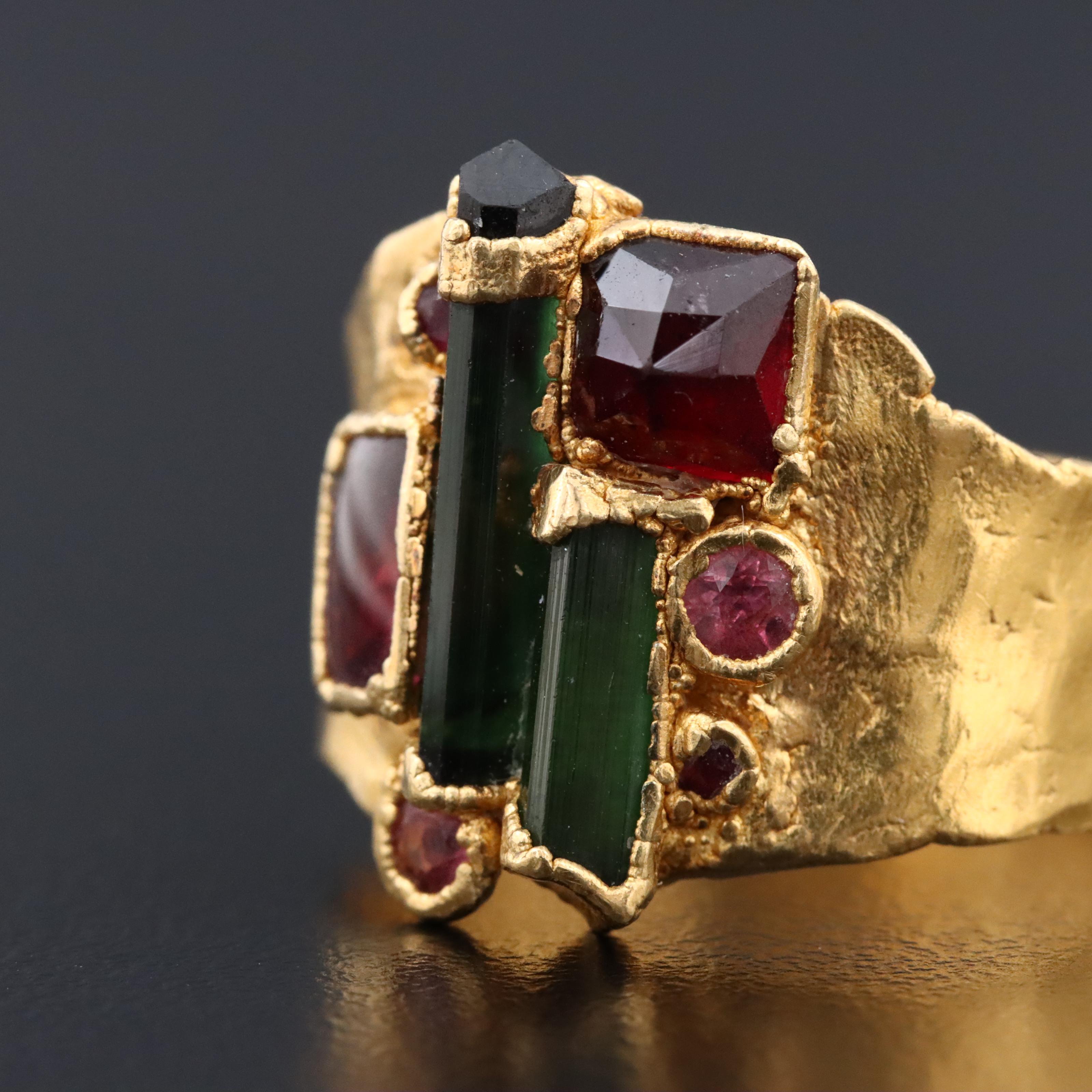 Artisan 24K Tourmaline, Rubellite, Pink Sapphire and Ruby Ring