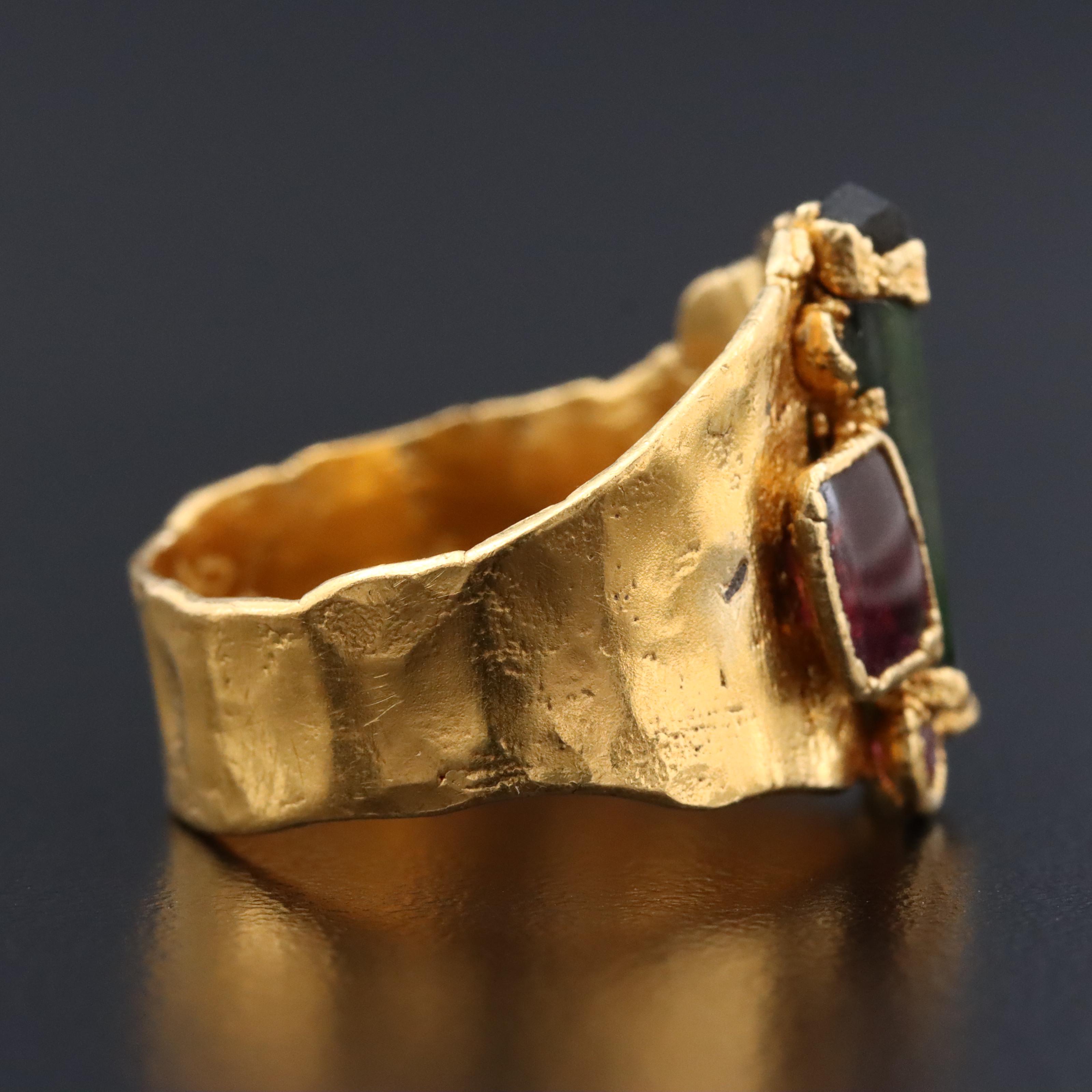 Artisan 24K Tourmaline, Rubellite, Pink Sapphire and Ruby Ring