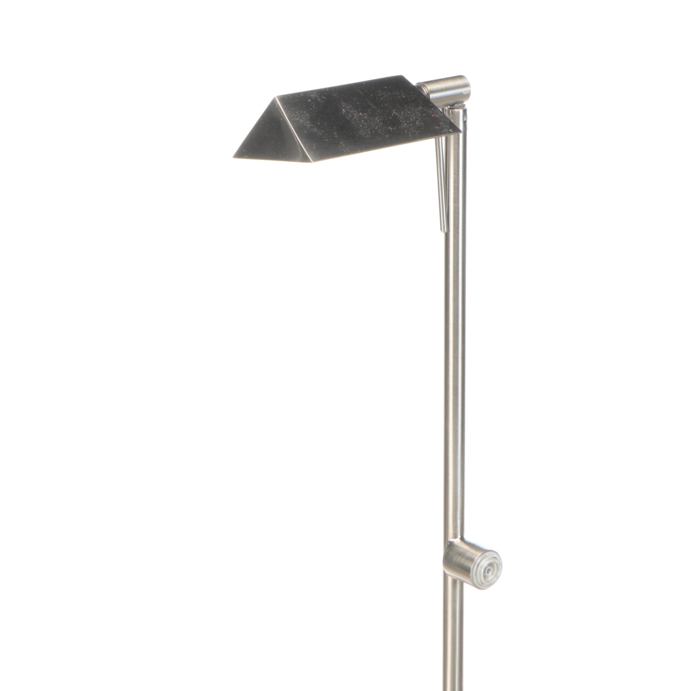 Two Brushed Metal Pharmacy Style Floor Lamps, Vintage