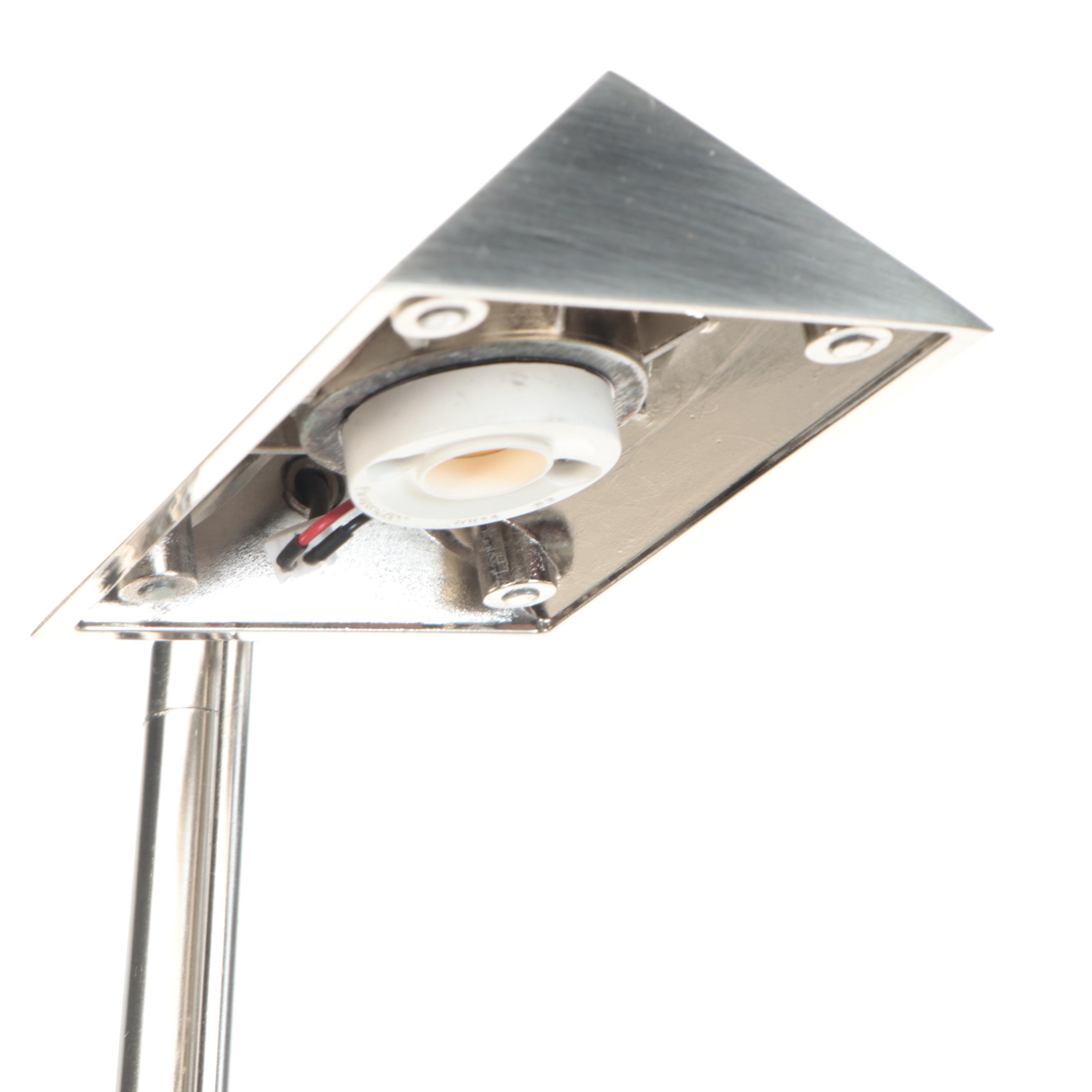 Two Brushed Metal Pharmacy Style Floor Lamps, Vintage