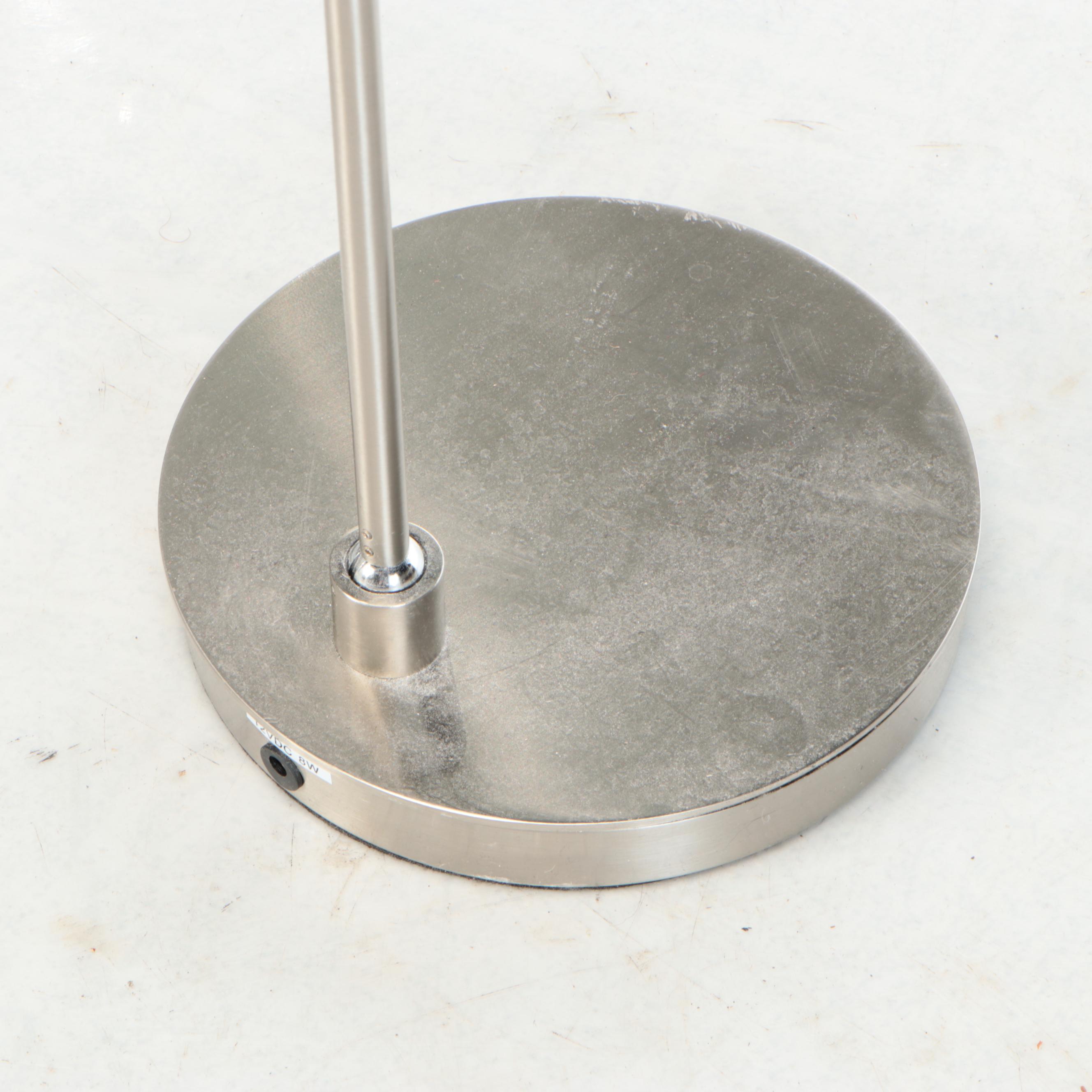 Two Brushed Metal Pharmacy Style Floor Lamps, Vintage