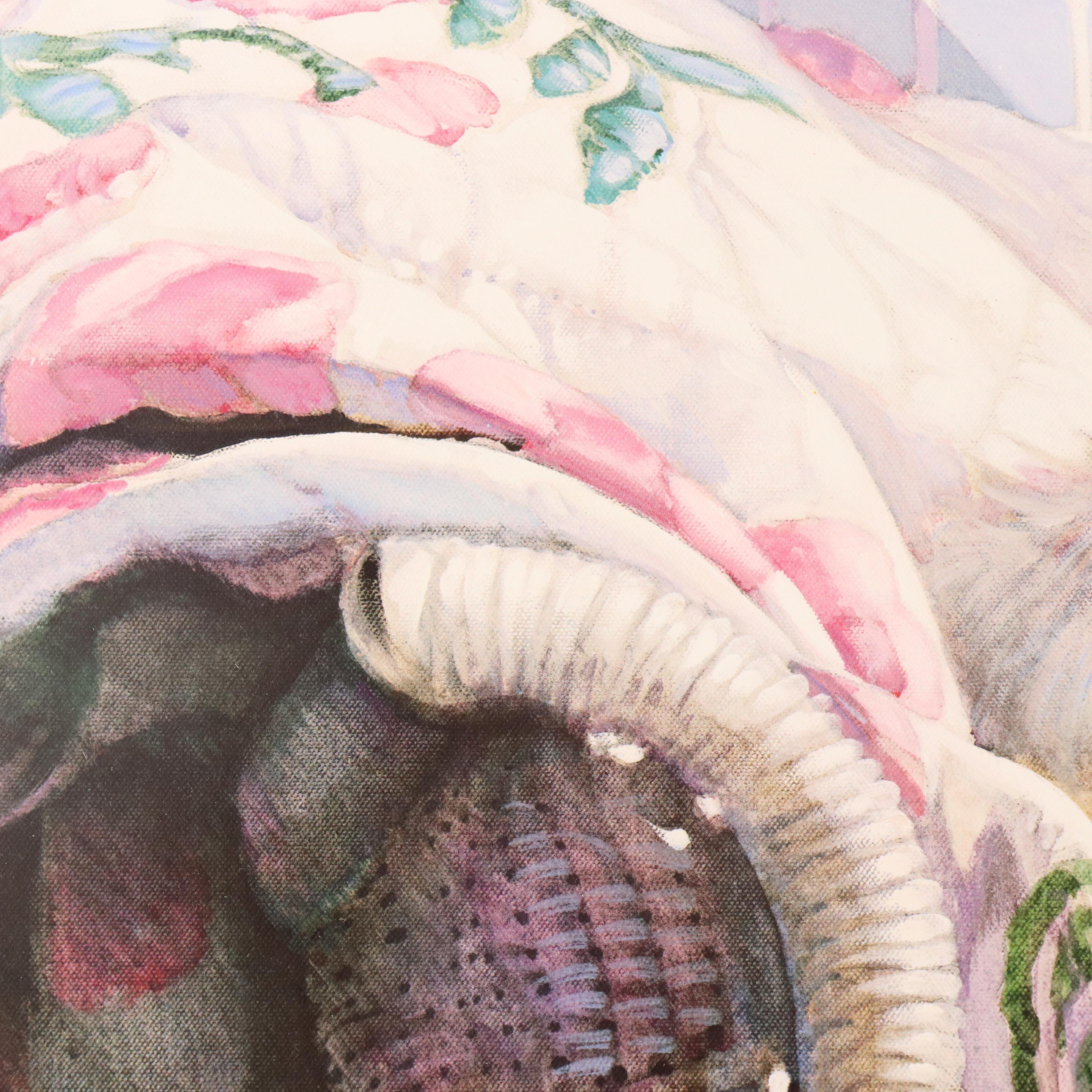 Nancy A. Noël Offset Lithograph of White Cat on Quilt, 1983