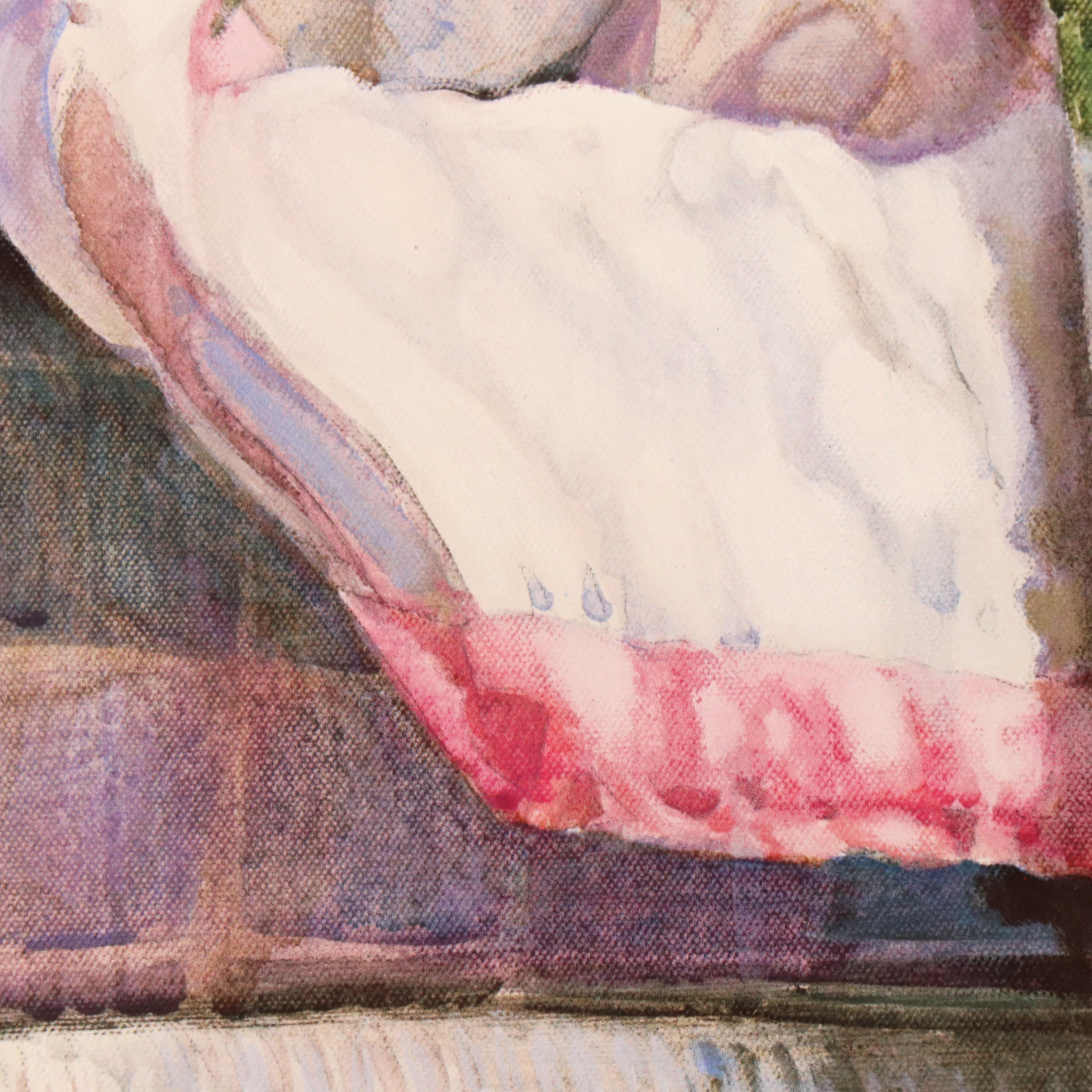 Nancy A. Noël Offset Lithograph of White Cat on Quilt, 1983