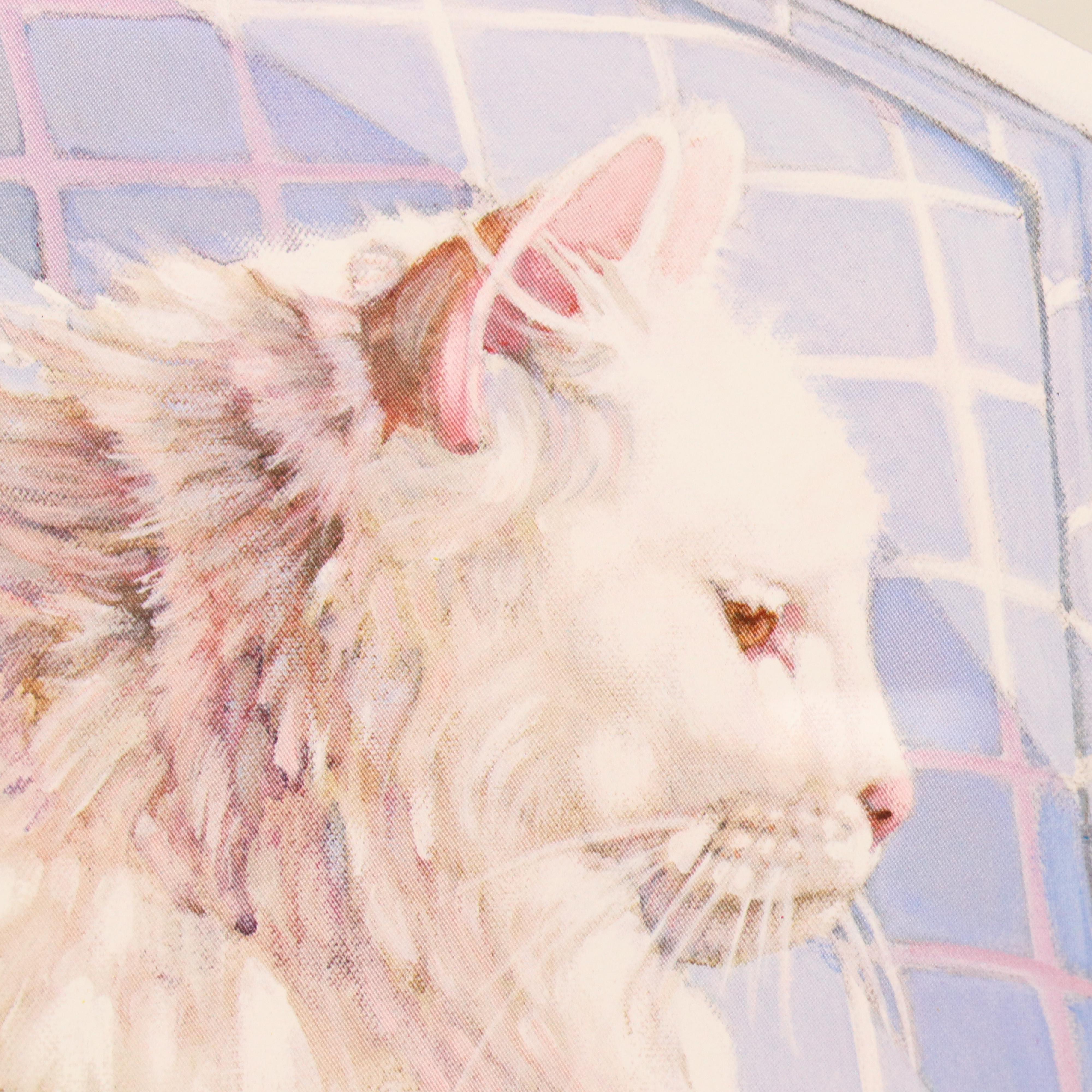 Nancy A. Noël Offset Lithograph of White Cat on Quilt, 1983