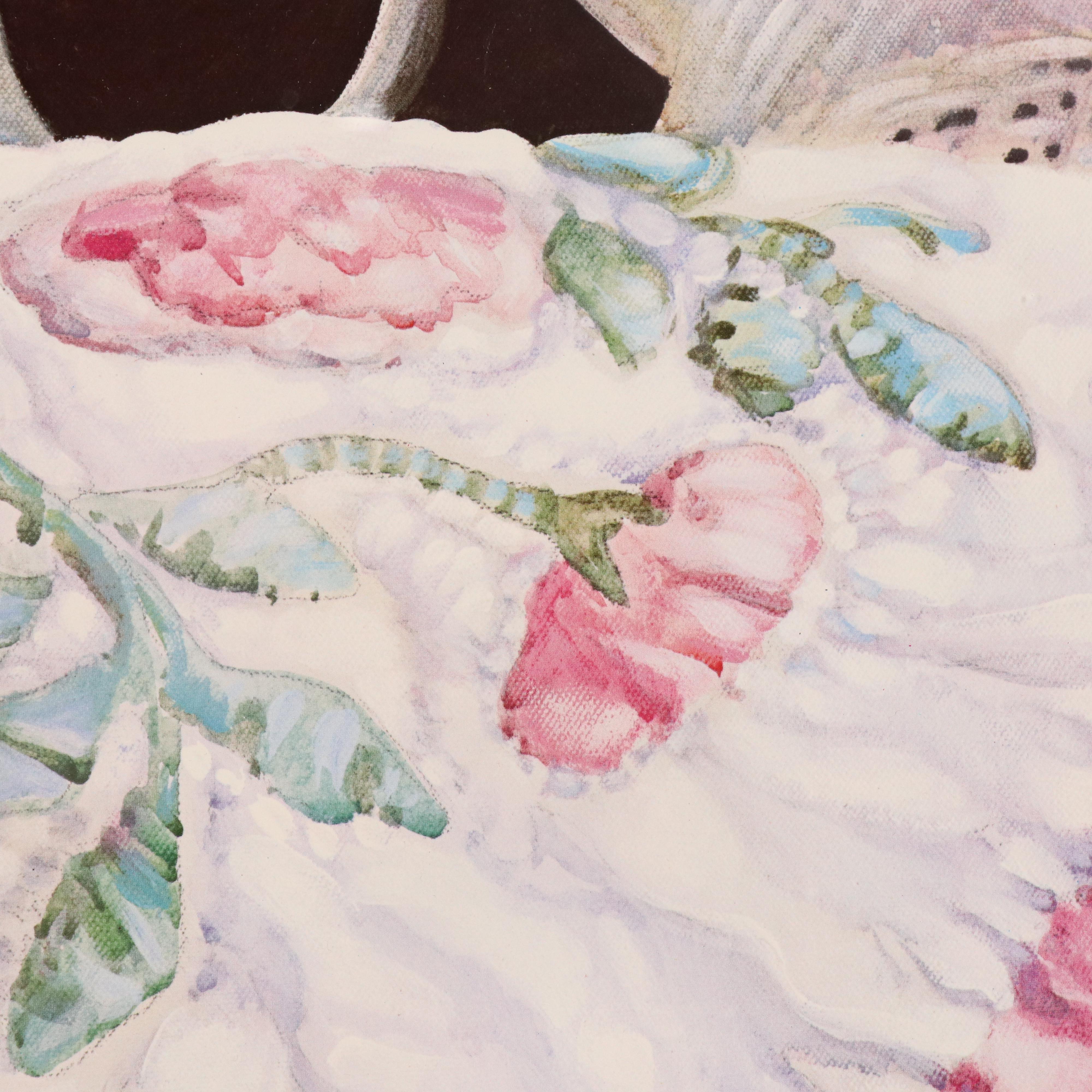 Nancy A. Noël Offset Lithograph of White Cat on Quilt, 1983