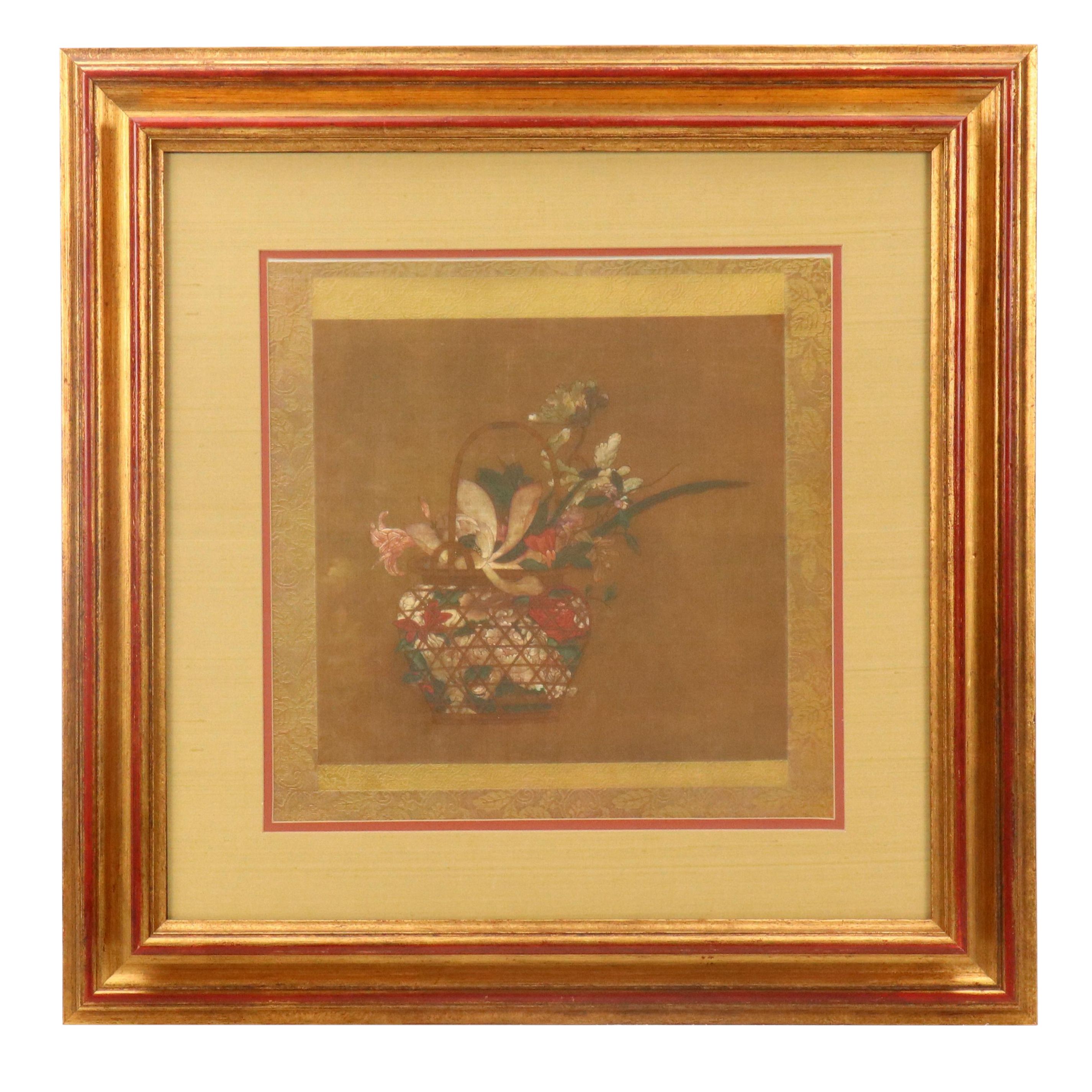 Offset Lithograph After Chinese Flower Basket Painting