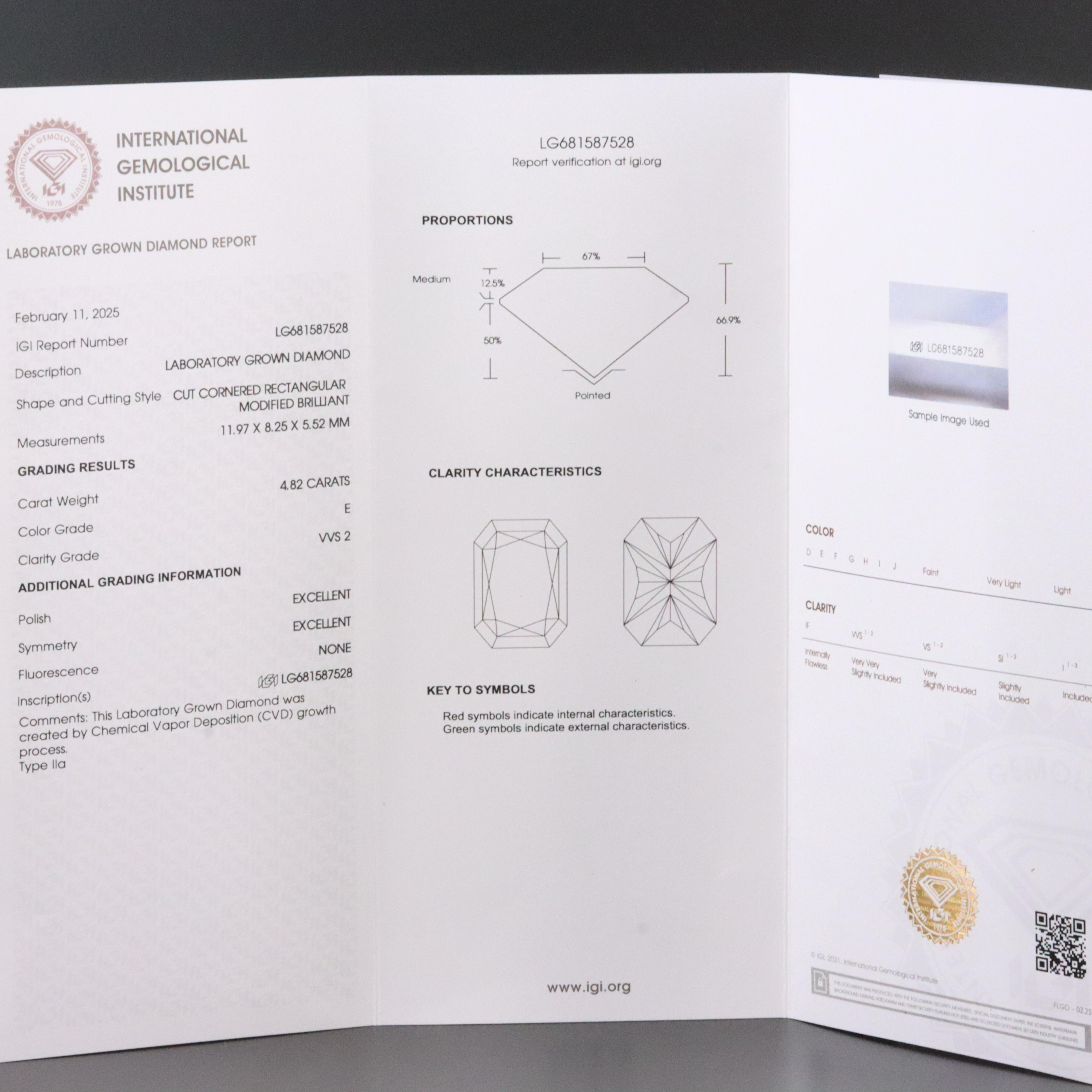 Loose 4.82 CT Lab Grown Diamond with IGI Report