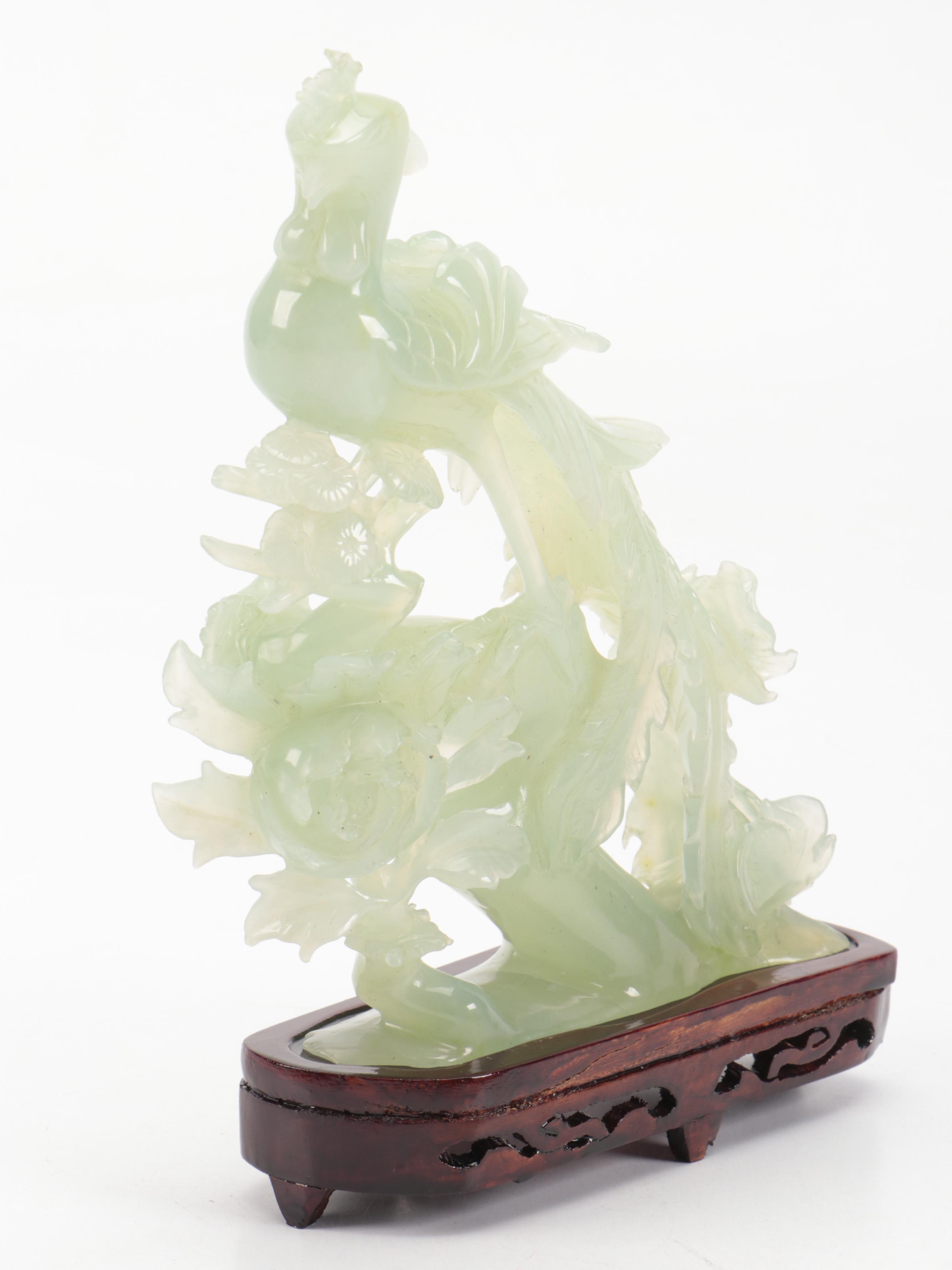 Chinese Carved Serpentine Peacock