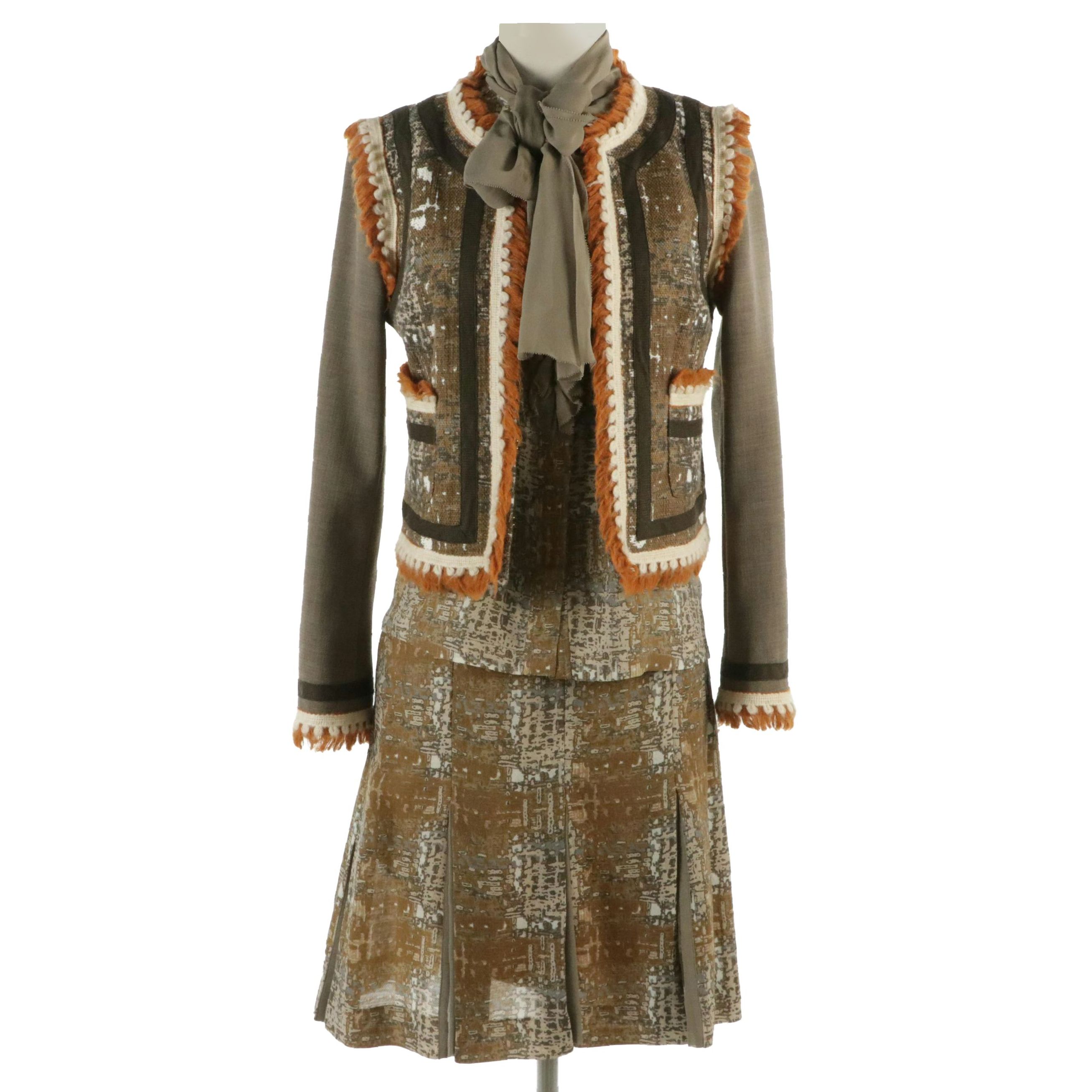 Tory Burch Three-Piece Skirt Set in Silk and Wool Blend