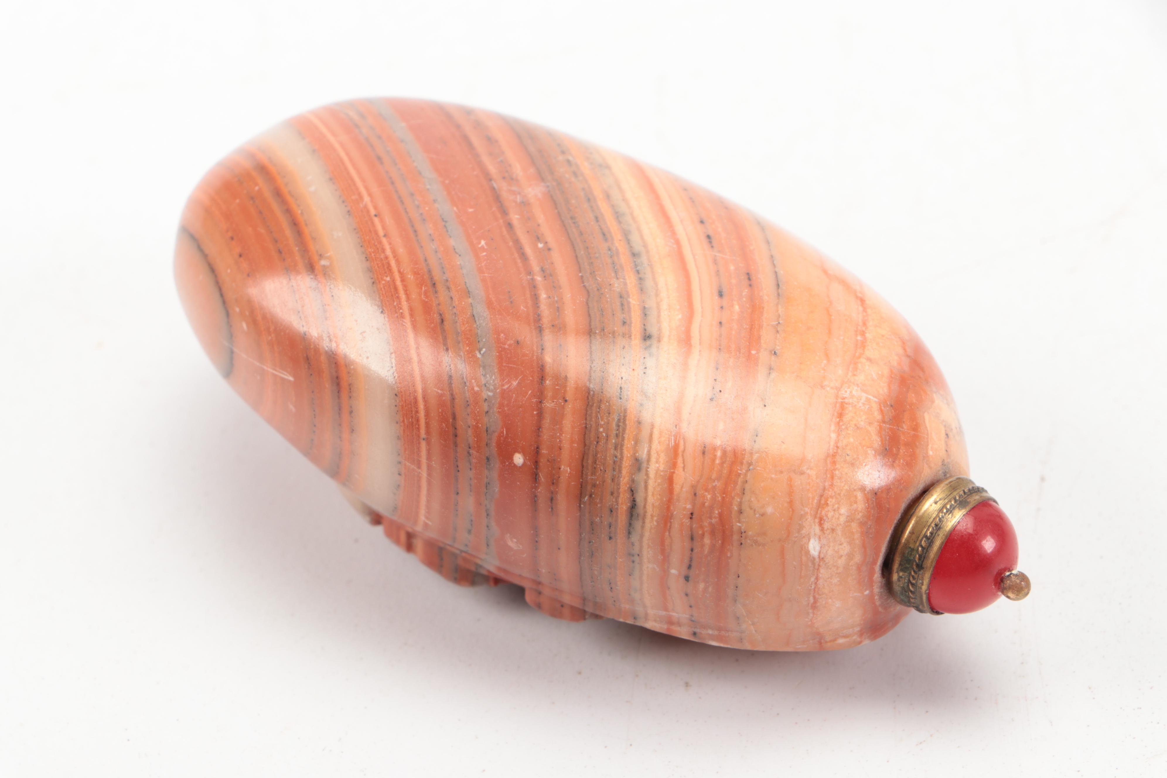 Chinese Carved Immortal Figure with Hindu Devi Goddess and Calcite Snuff Bottle