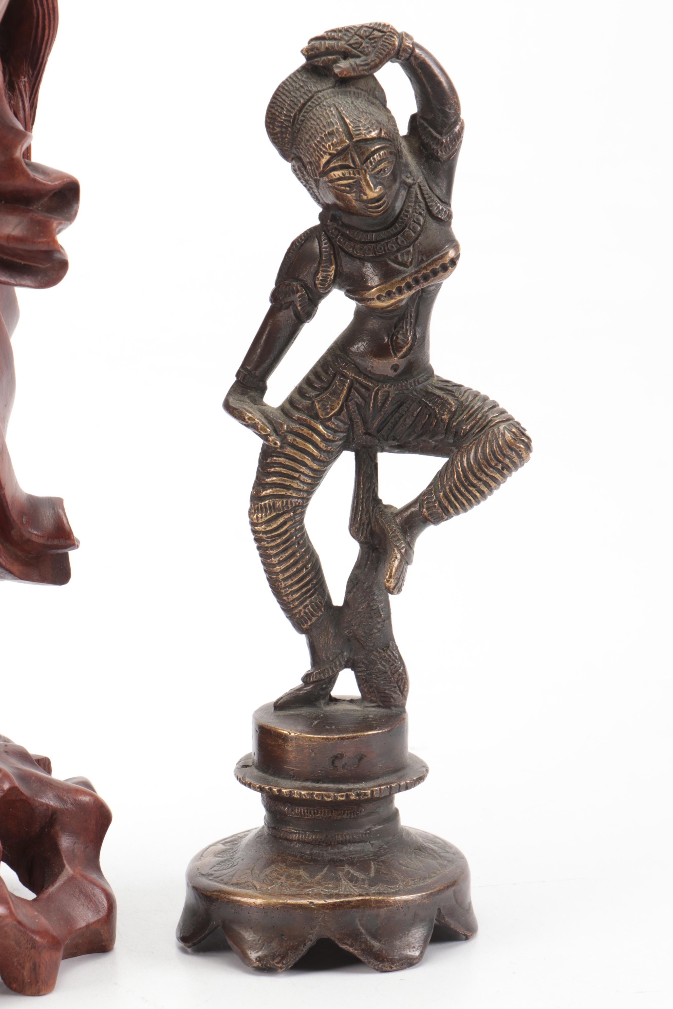 Chinese Carved Immortal Figure with Hindu Devi Goddess and Calcite Snuff Bottle