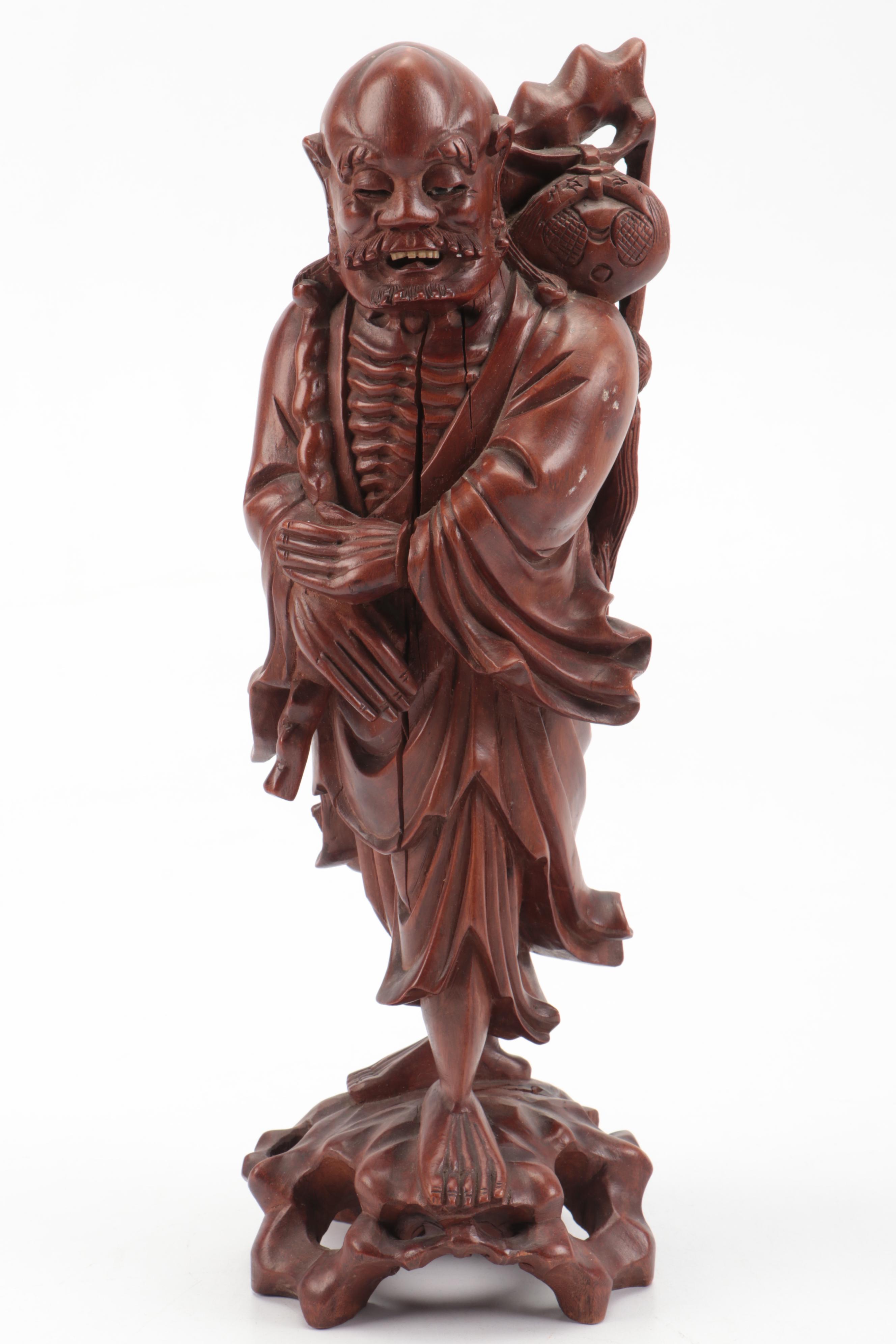 Chinese Carved Immortal Figure with Hindu Devi Goddess and Calcite Snuff Bottle