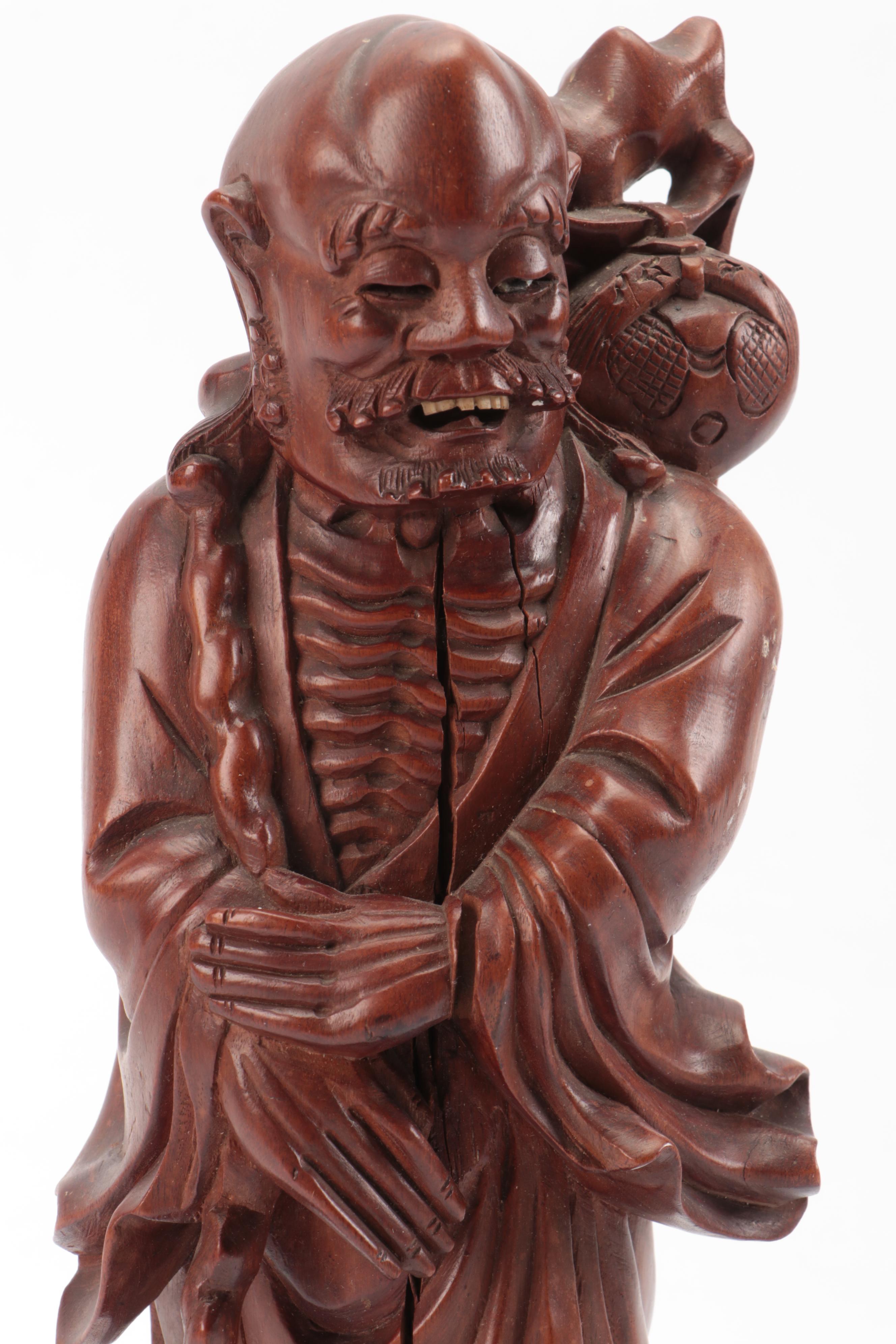 Chinese Carved Immortal Figure with Hindu Devi Goddess and Calcite Snuff Bottle