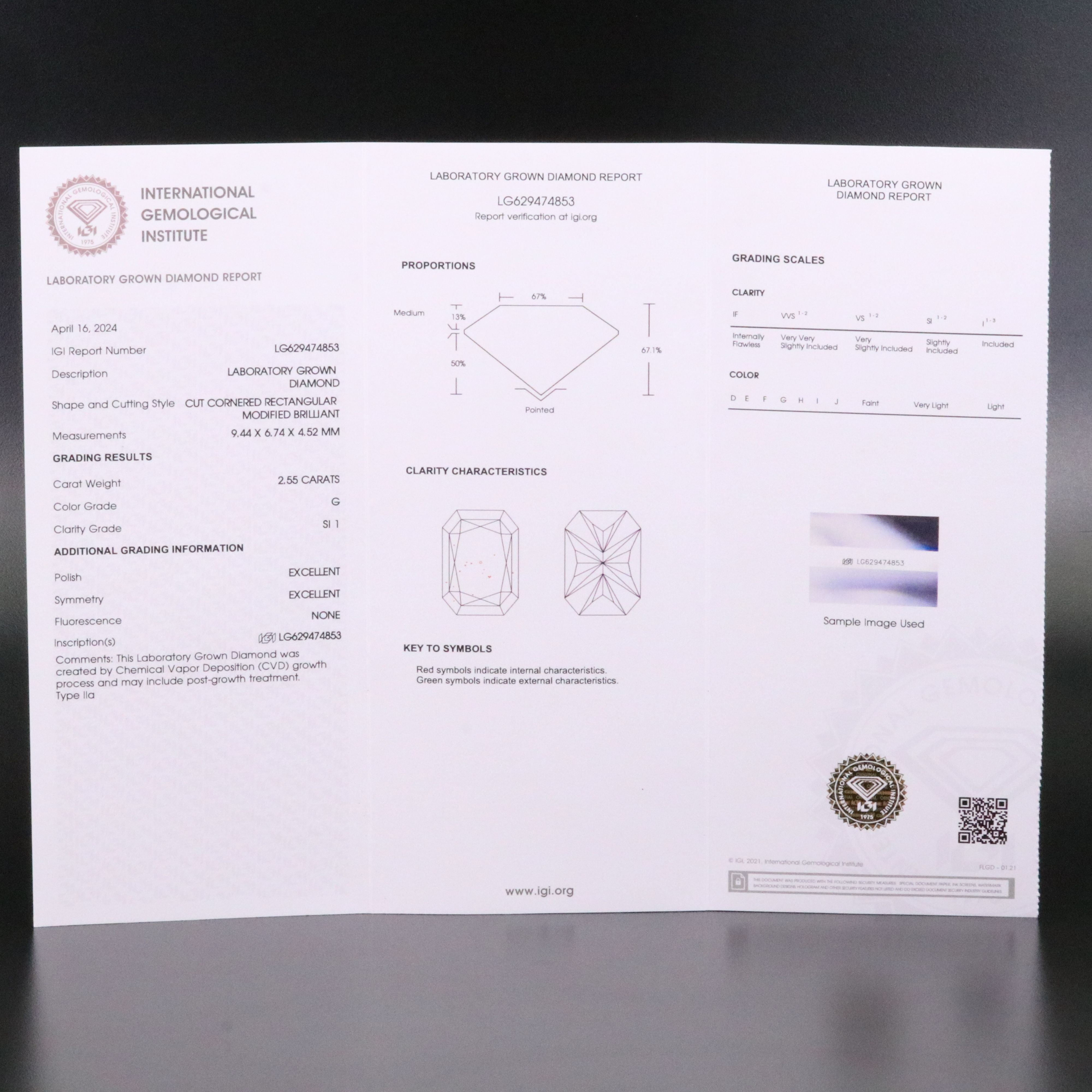 Loose 2.55 CT Lab Grown Diamond with IGI Report