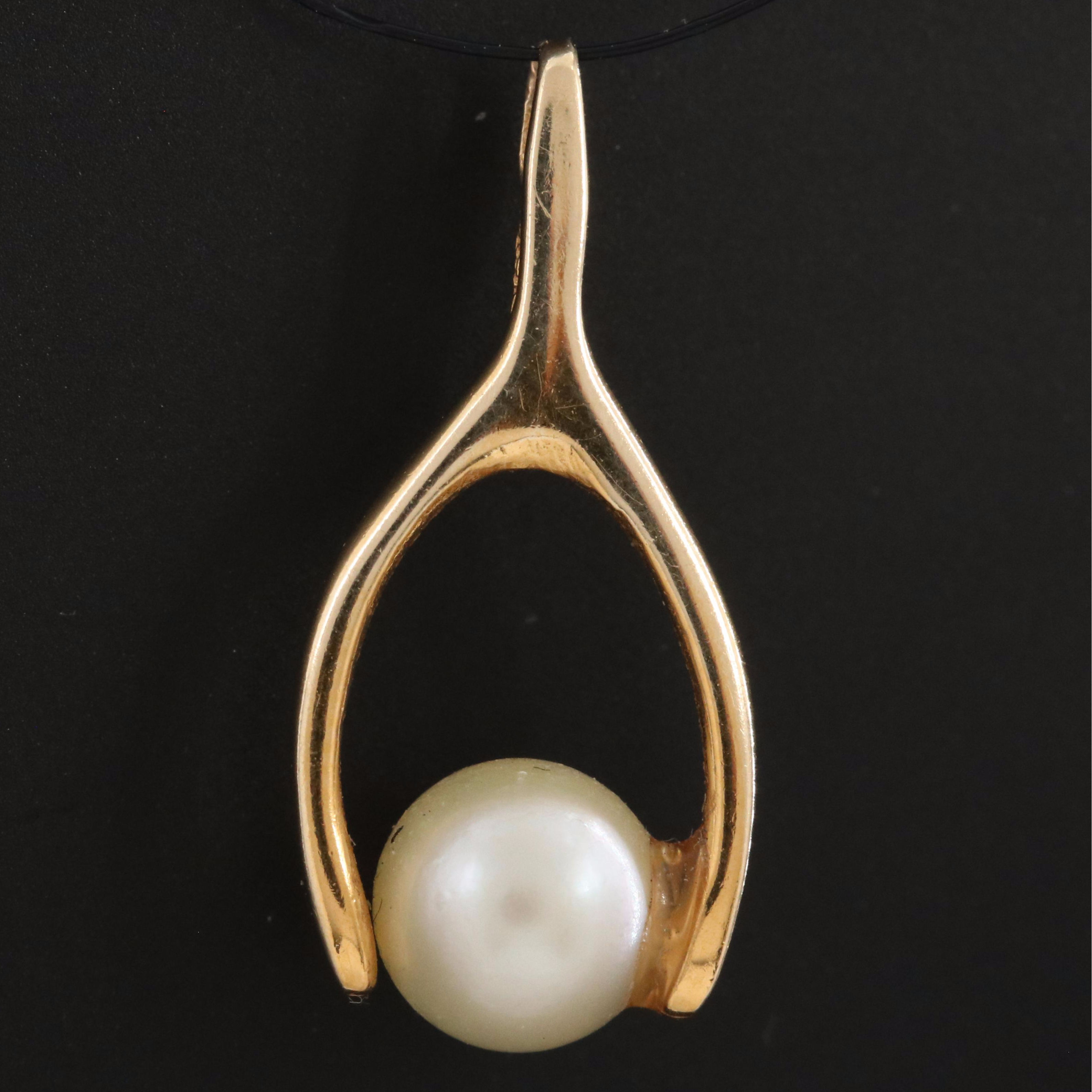 14K Pearl Wishbone Pendant