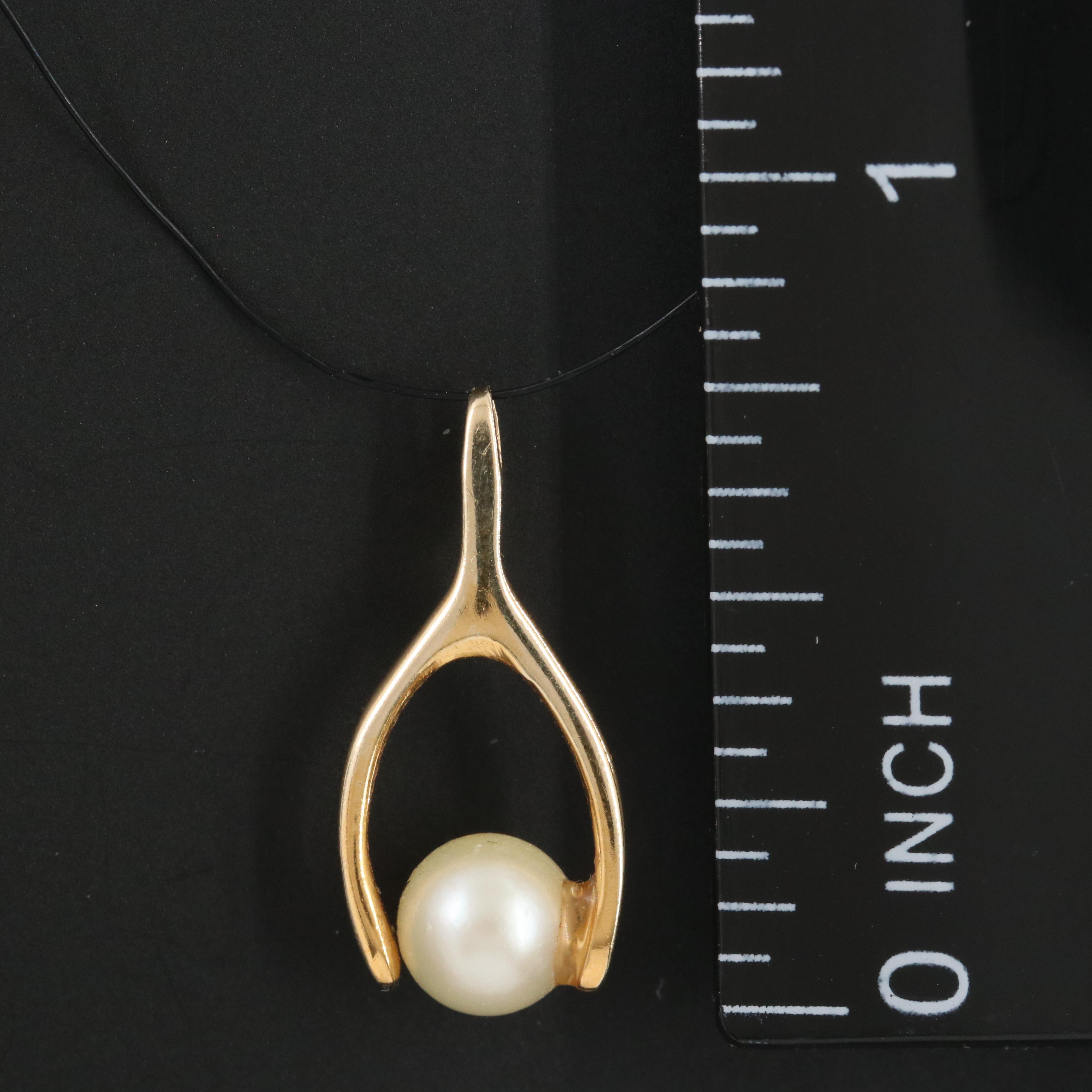 14K Pearl Wishbone Pendant