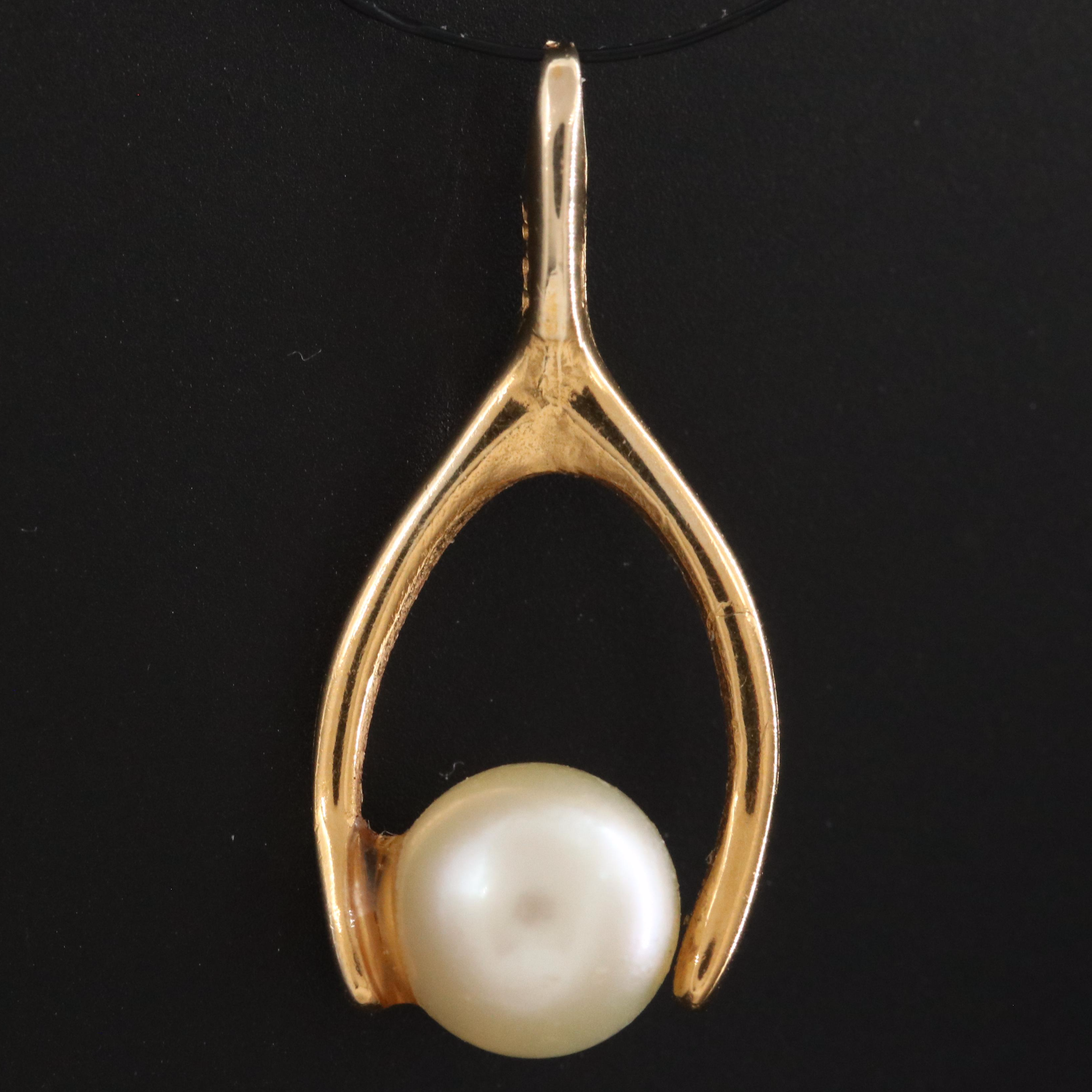 14K Pearl Wishbone Pendant