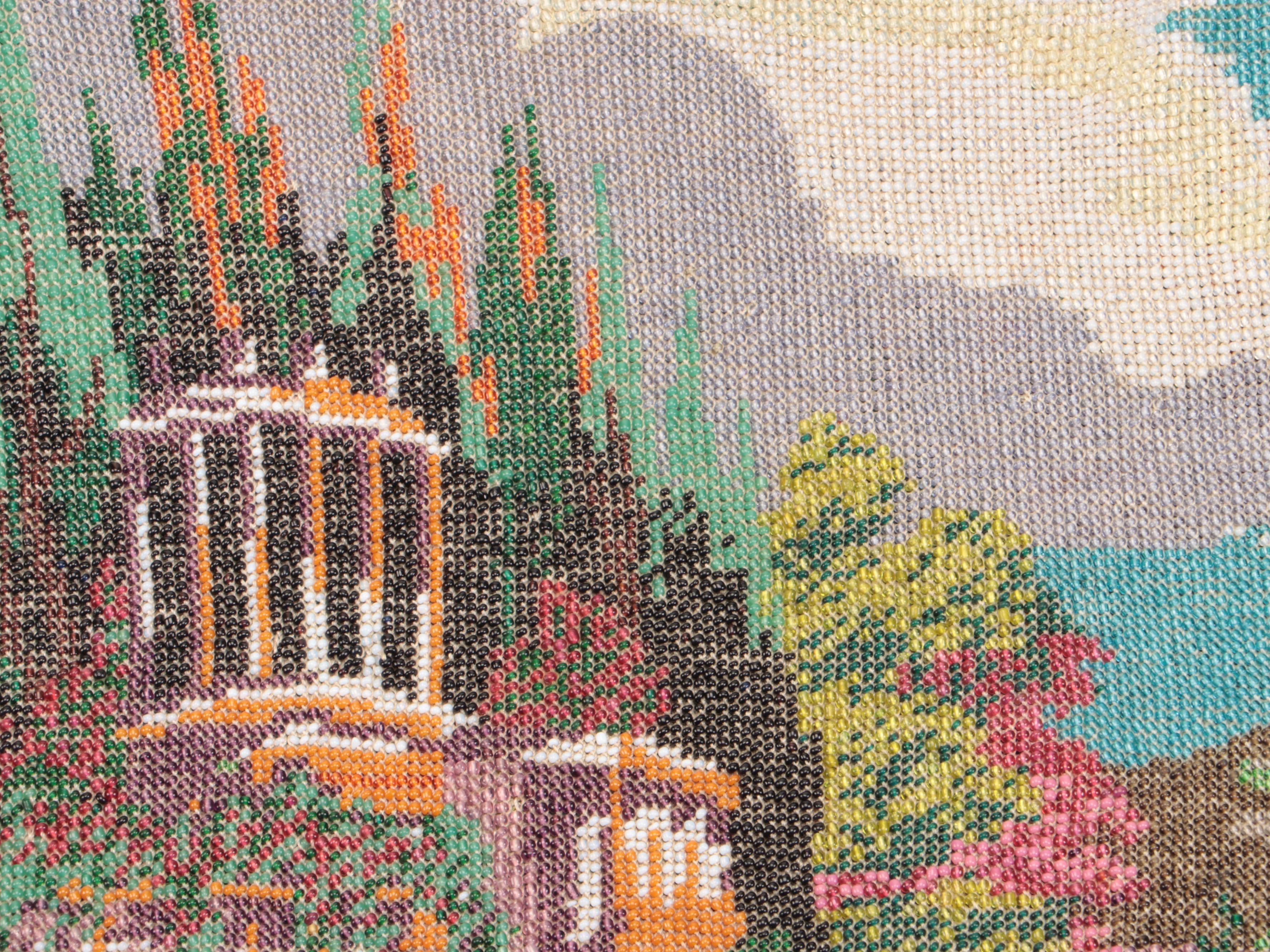 Neoclassical Glass Bead Garden Mosaic Evening Purse with Enameled Frame