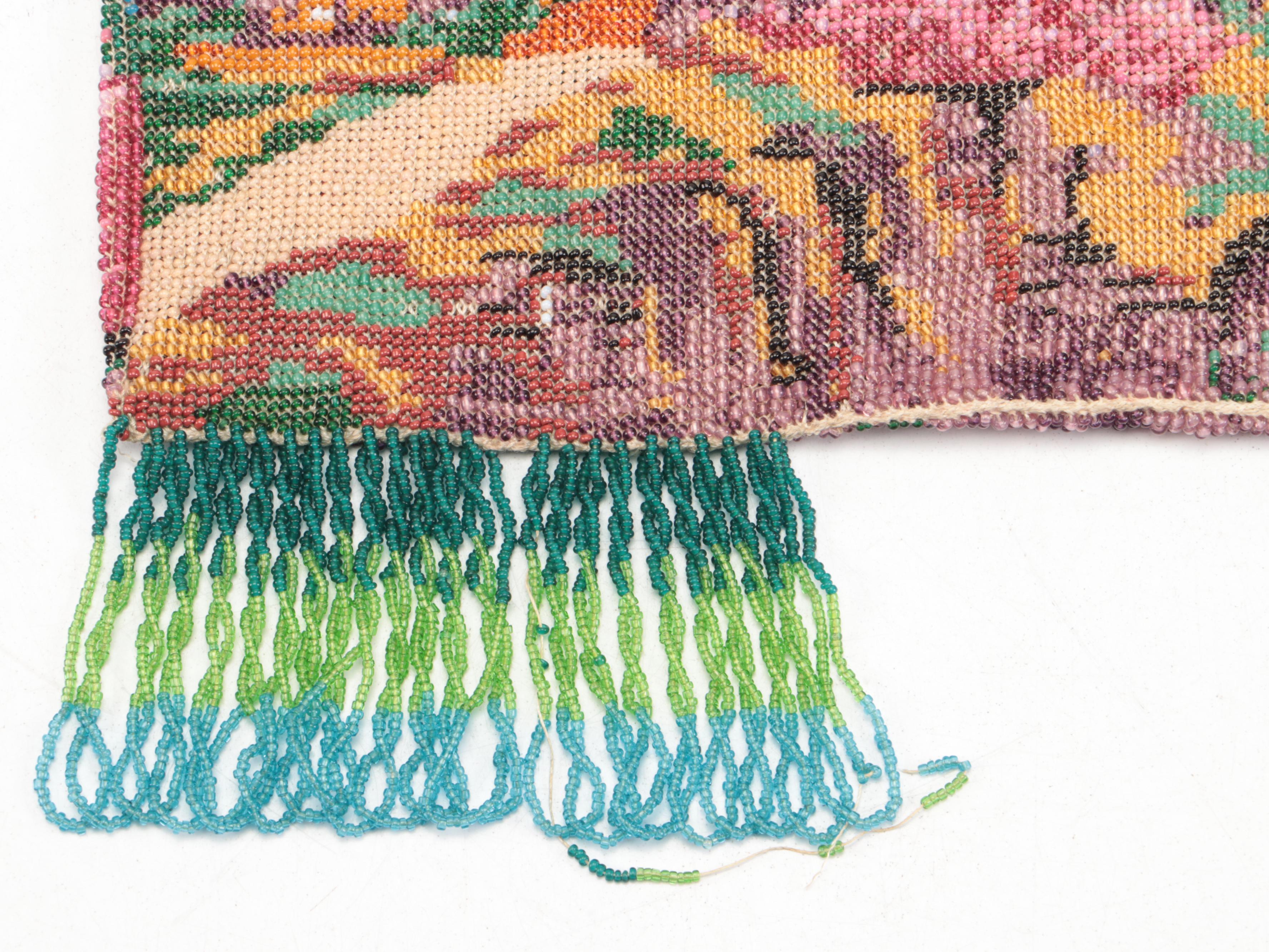 Neoclassical Glass Bead Garden Mosaic Evening Purse with Enameled Frame