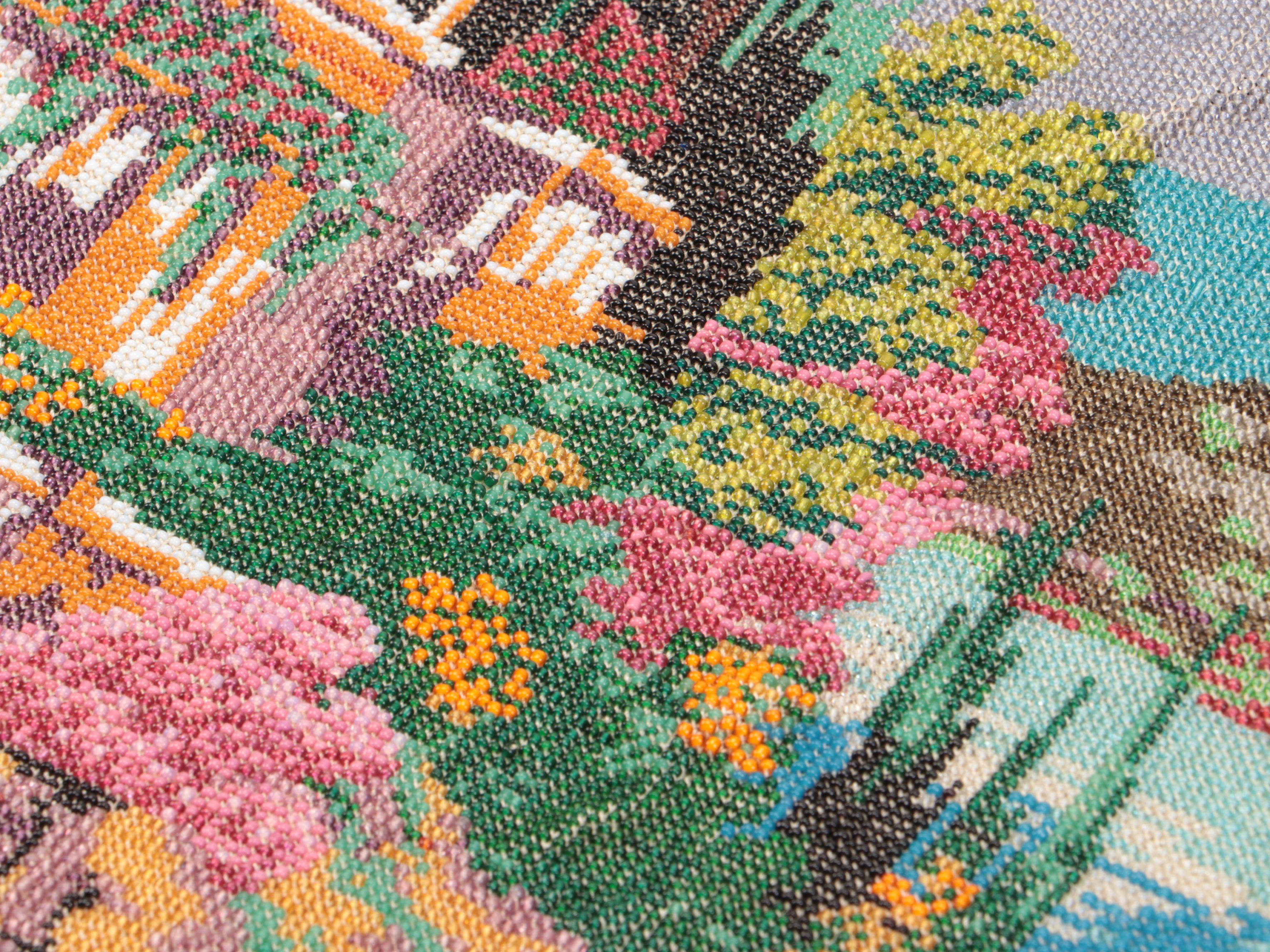 Neoclassical Glass Bead Garden Mosaic Evening Purse with Enameled Frame