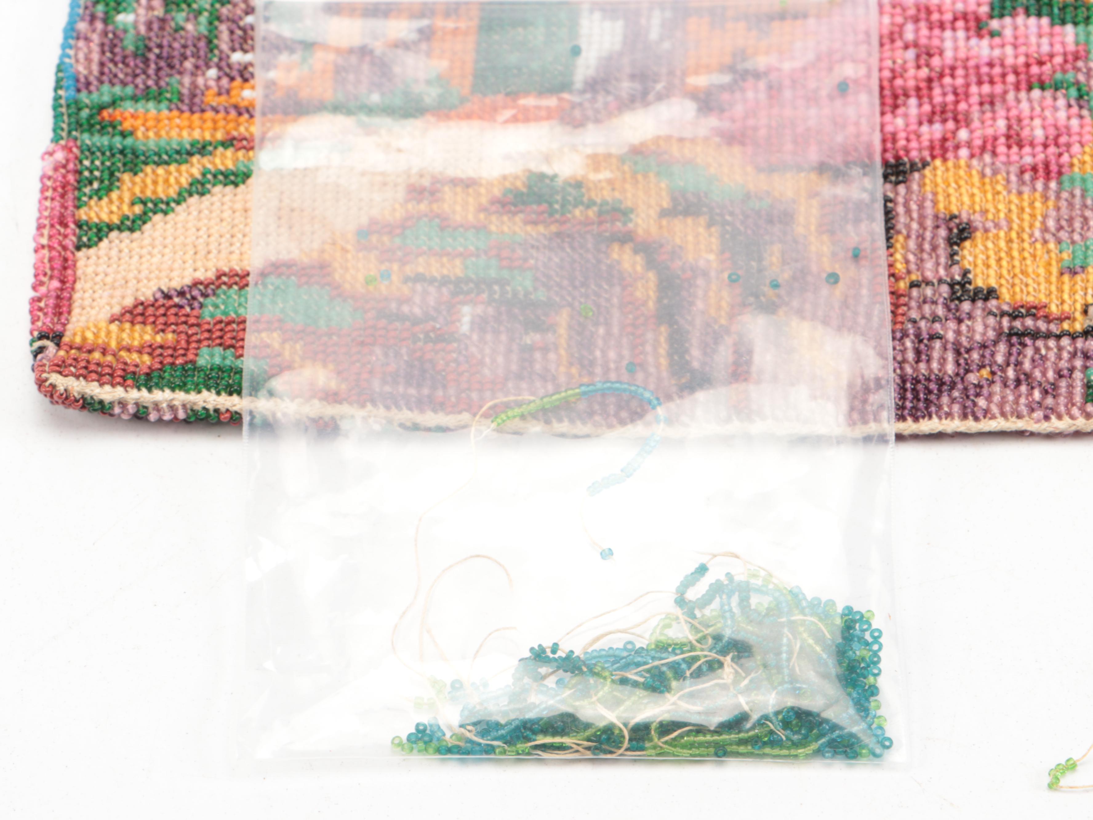 Neoclassical Glass Bead Garden Mosaic Evening Purse with Enameled Frame