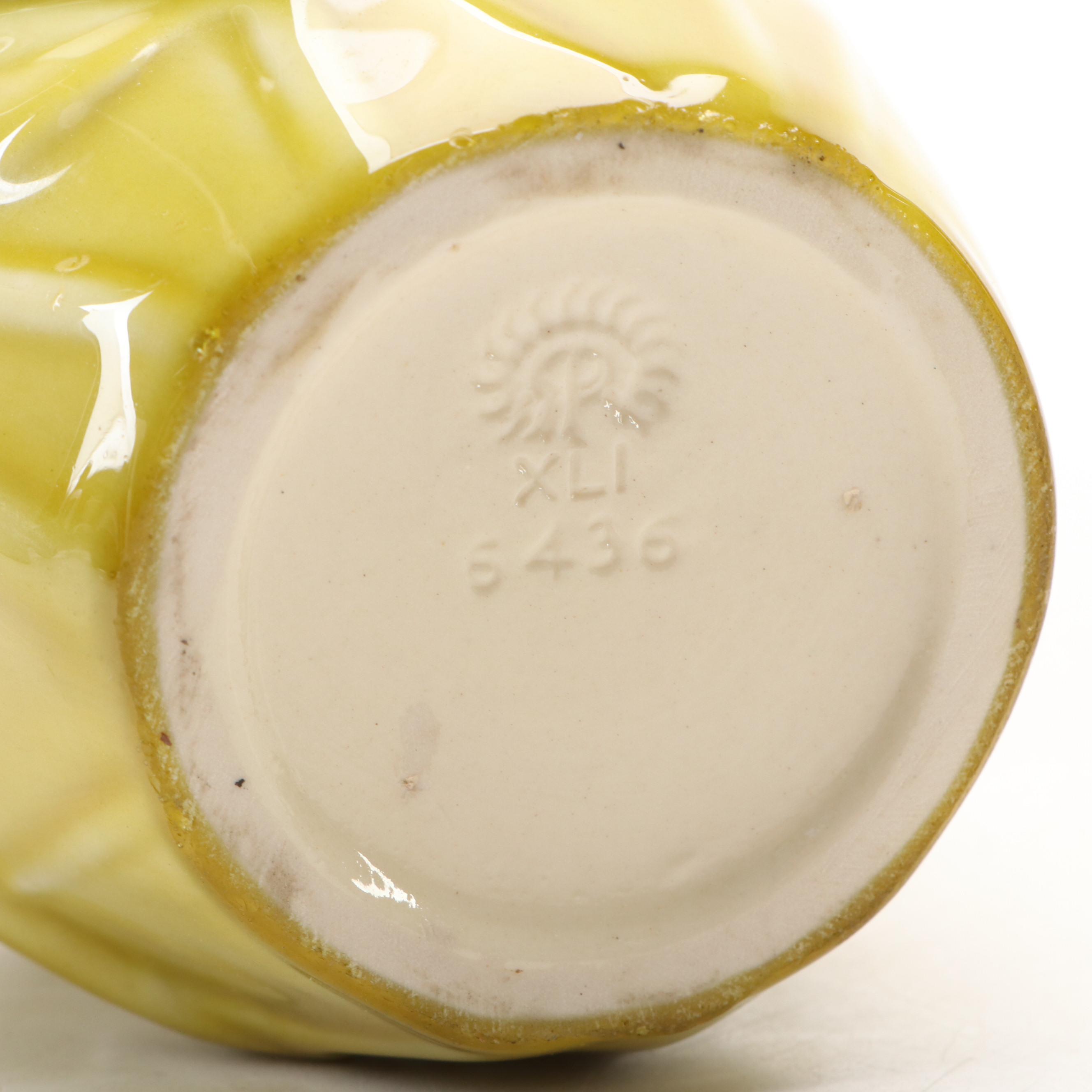 Rookwood Pottery Yellow Ceramic Peace Lilly Vase, 1941