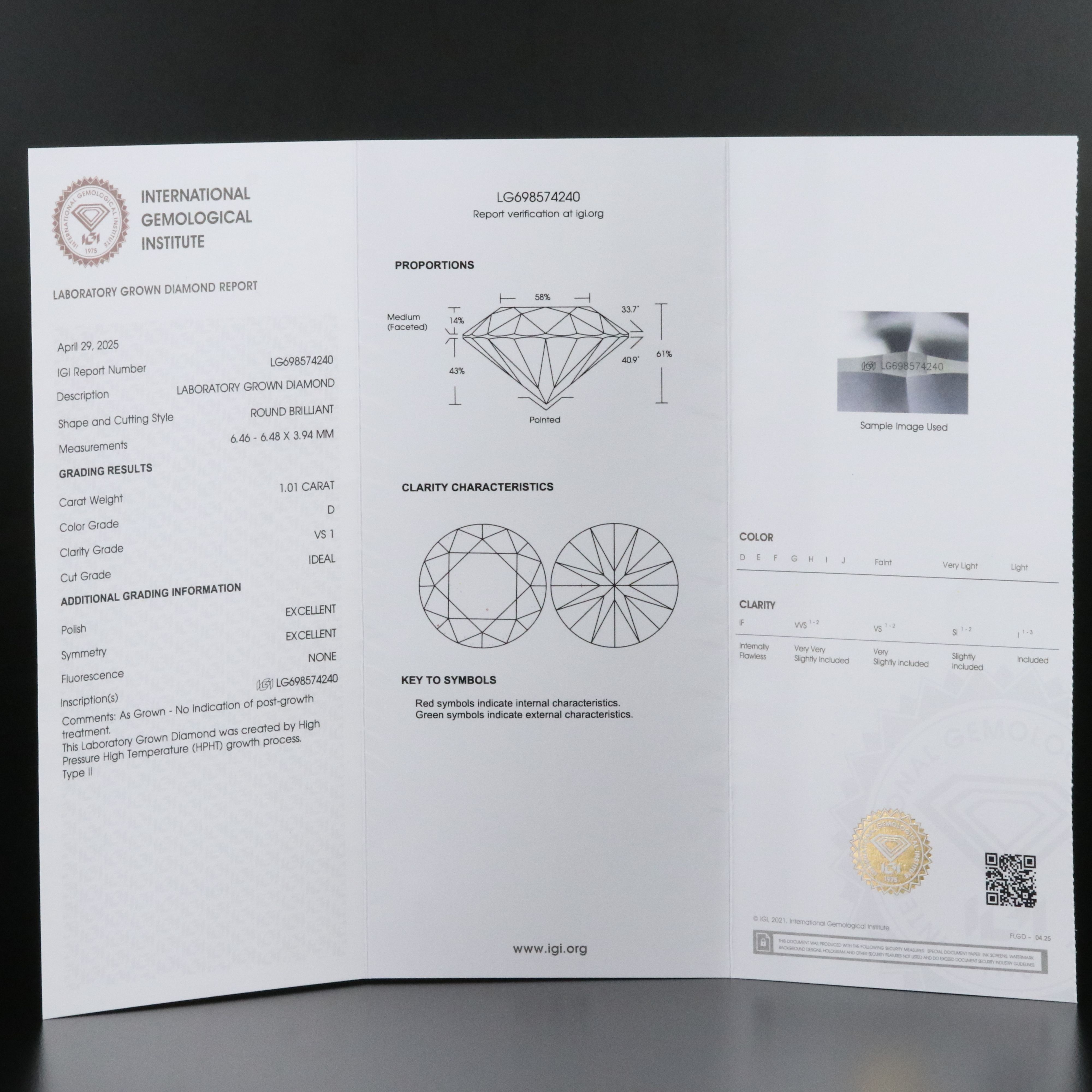 14K 1.01 CT Lab Grown Diamond Solitaire Ring with IGI Report