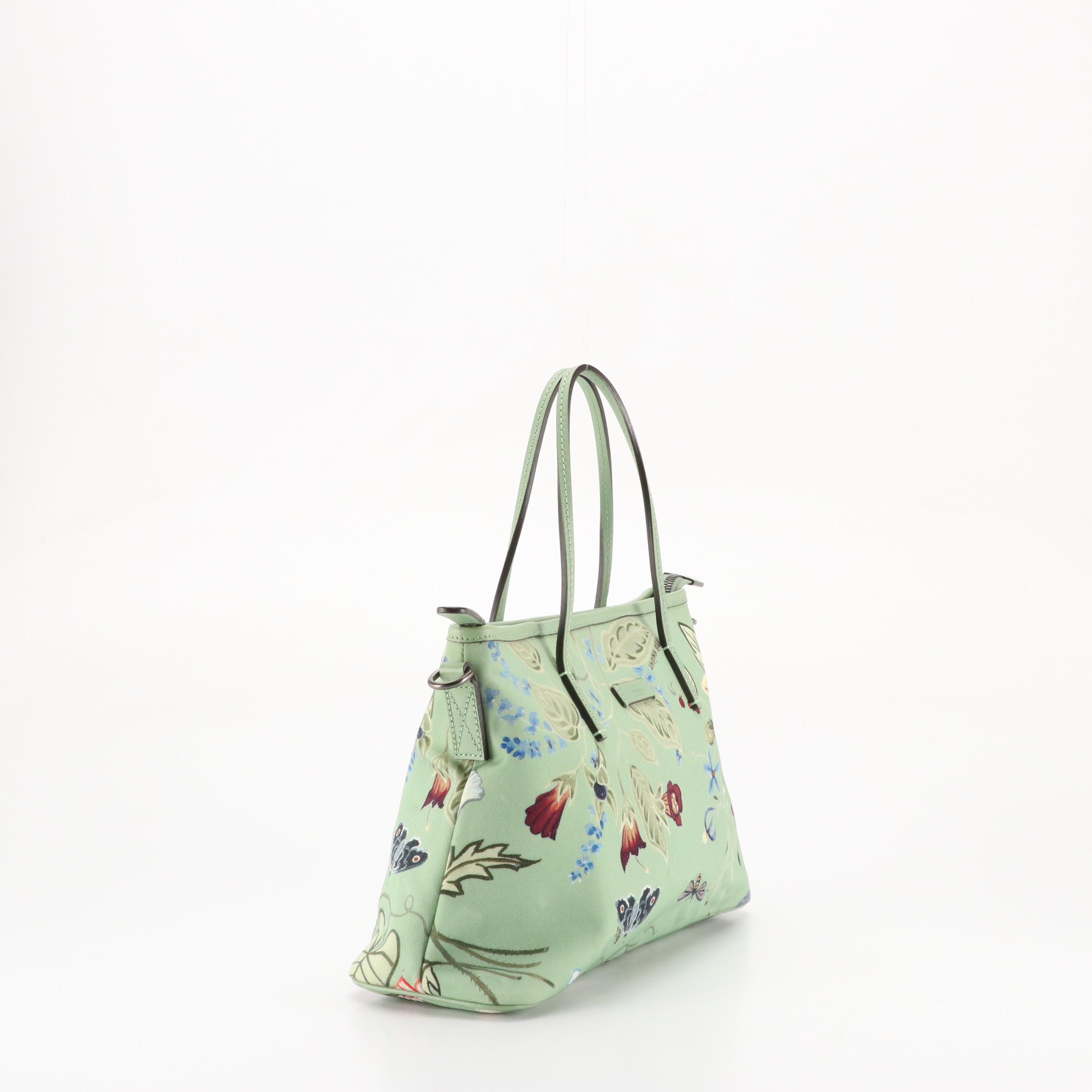Gucci x Kris Knight Two-Way Tote in Mint Green Floral Nylon Canvas and Leather