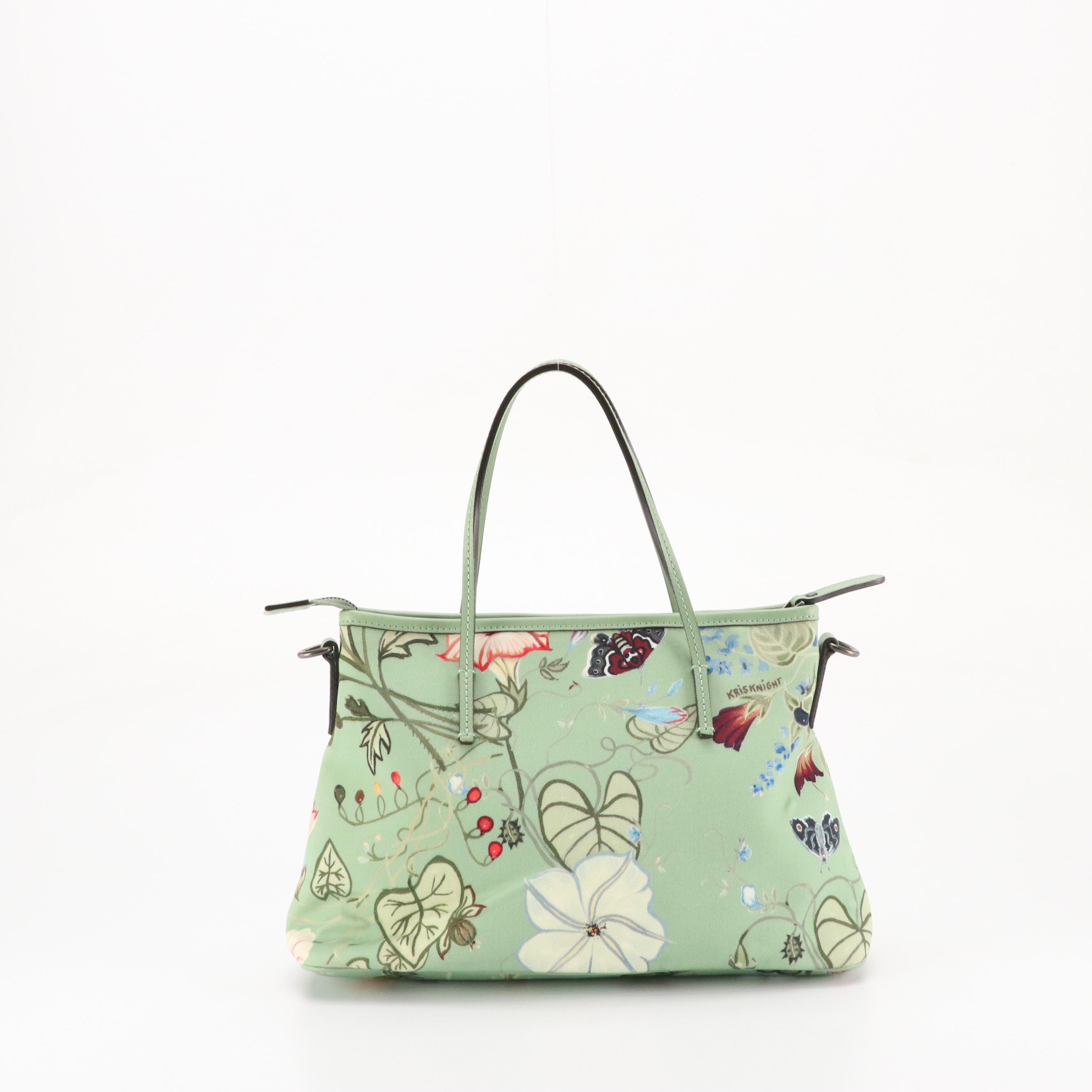 Gucci x Kris Knight Two-Way Tote in Mint Green Floral Nylon Canvas and Leather