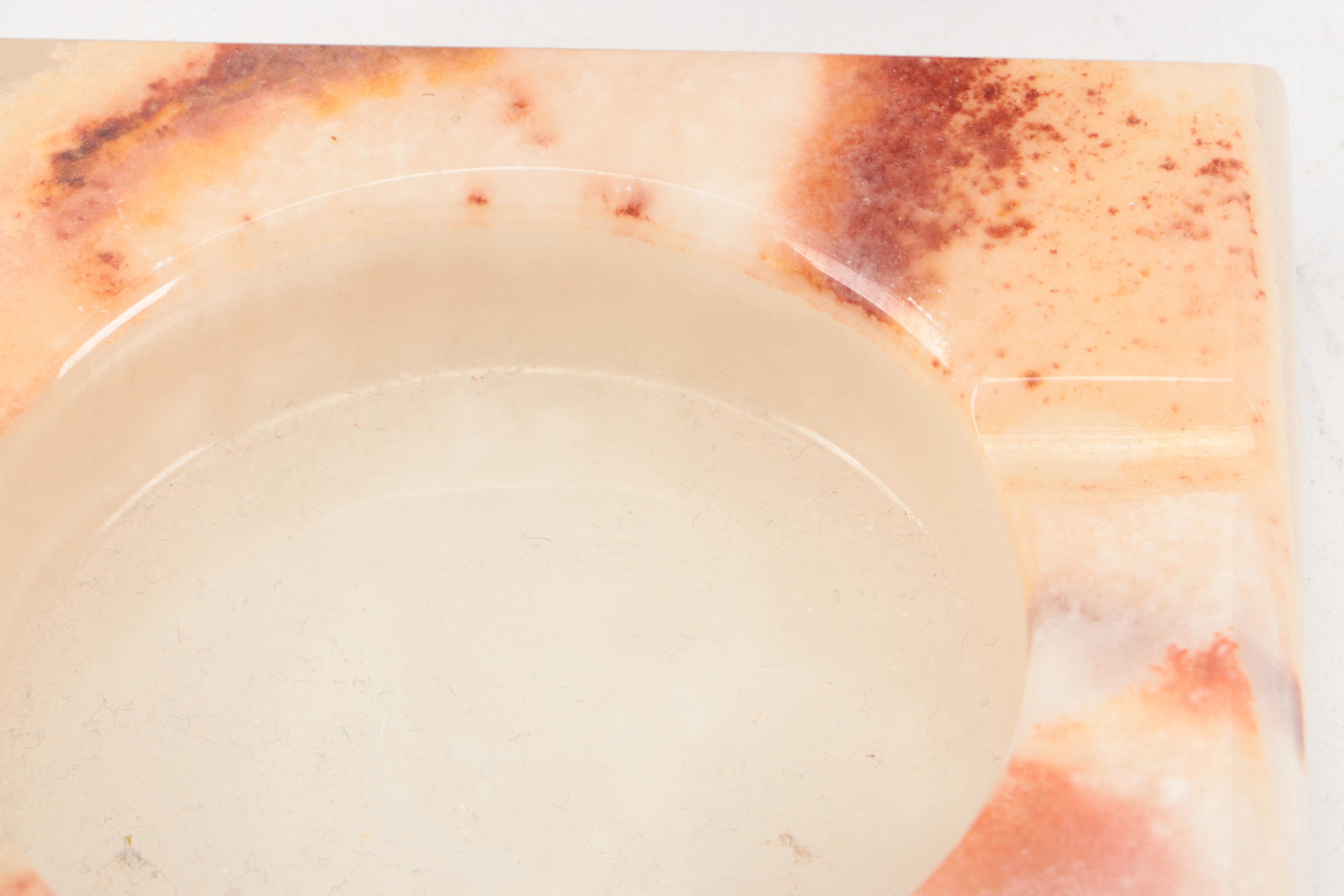 Banded Calcite Bookends and Ashtray with Calcite Marble Vase and Jasper Ashtray