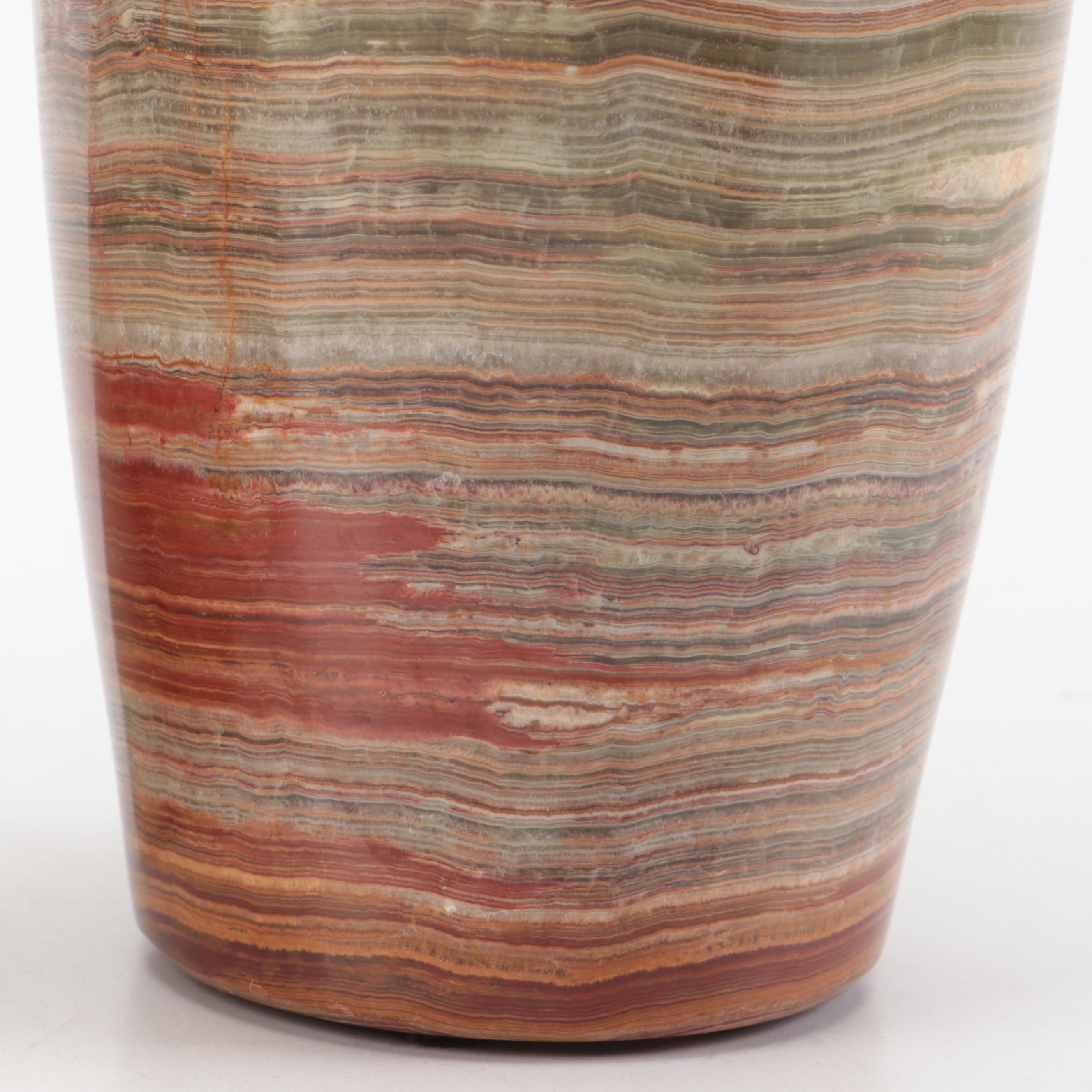 Banded Calcite Bookends and Ashtray with Calcite Marble Vase and Jasper Ashtray