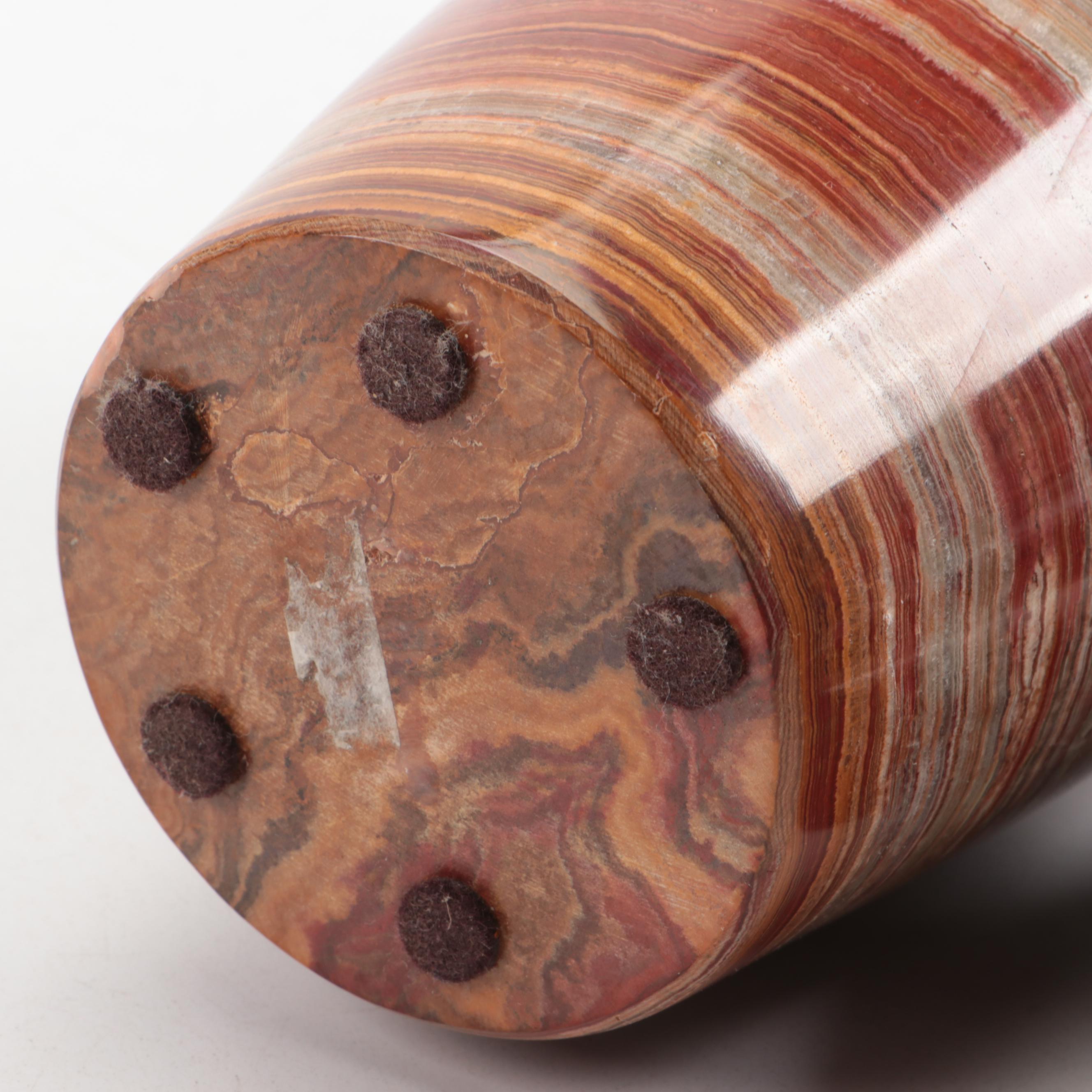 Banded Calcite Bookends and Ashtray with Calcite Marble Vase and Jasper Ashtray
