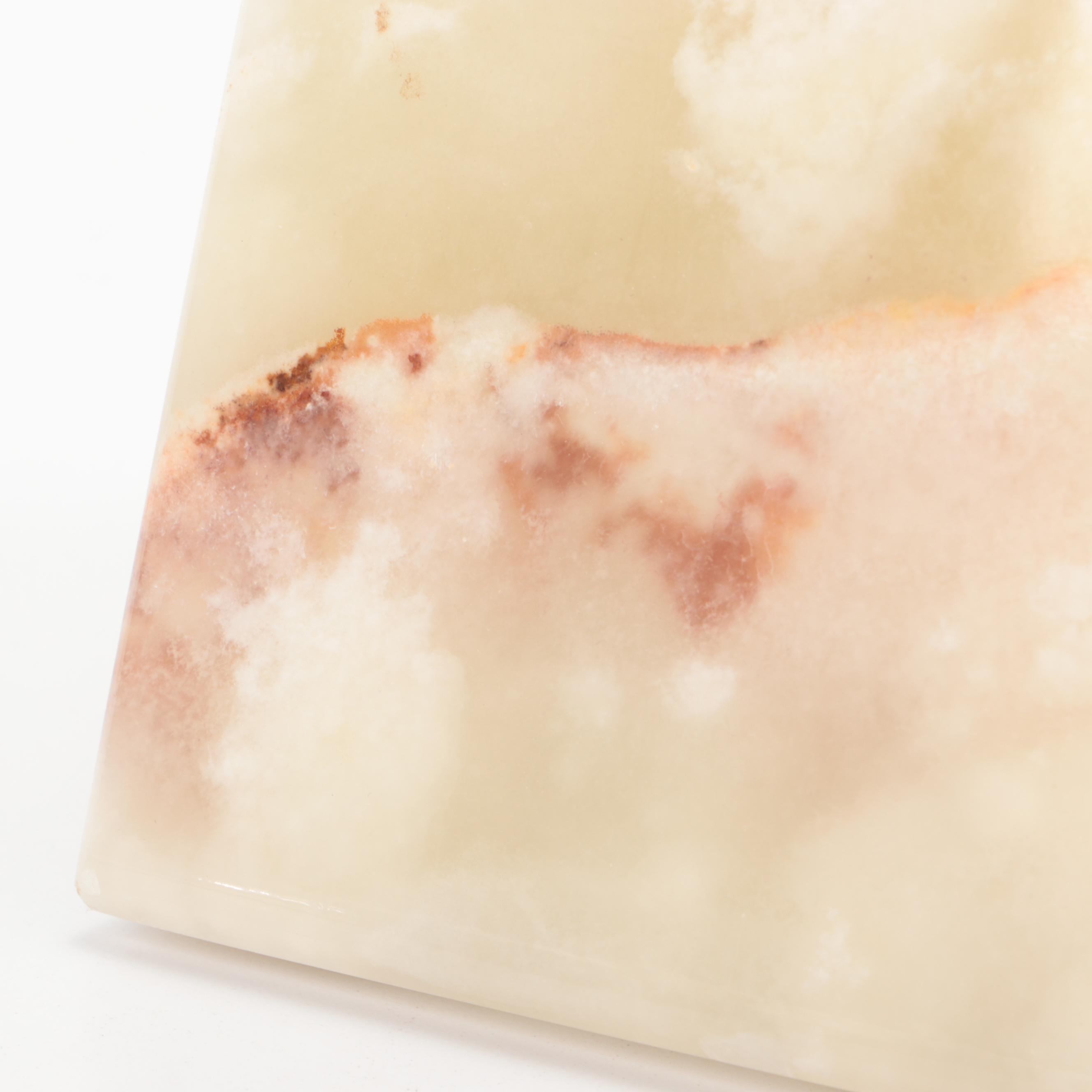 Banded Calcite Bookends and Ashtray with Calcite Marble Vase and Jasper Ashtray