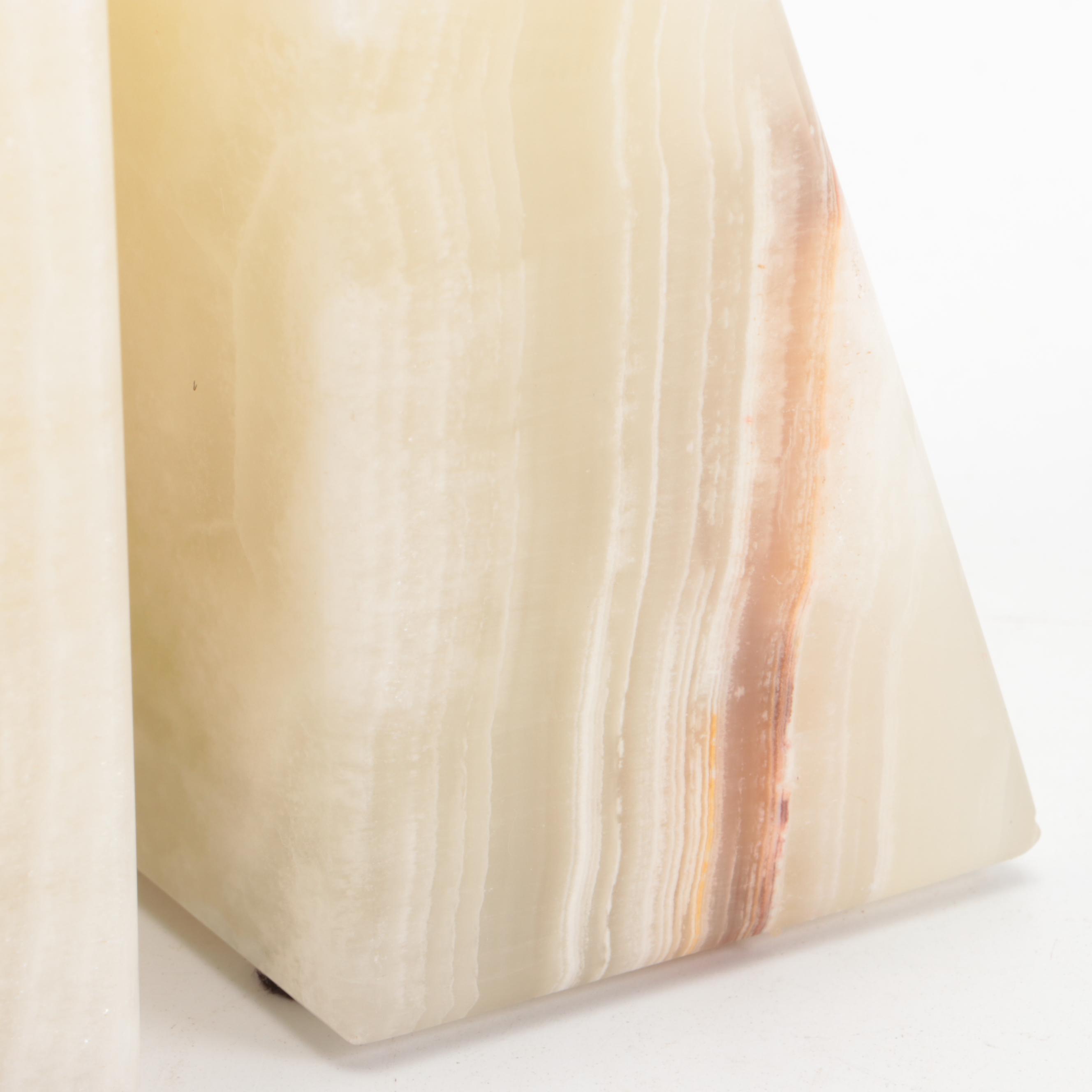 Banded Calcite Bookends and Ashtray with Calcite Marble Vase and Jasper Ashtray