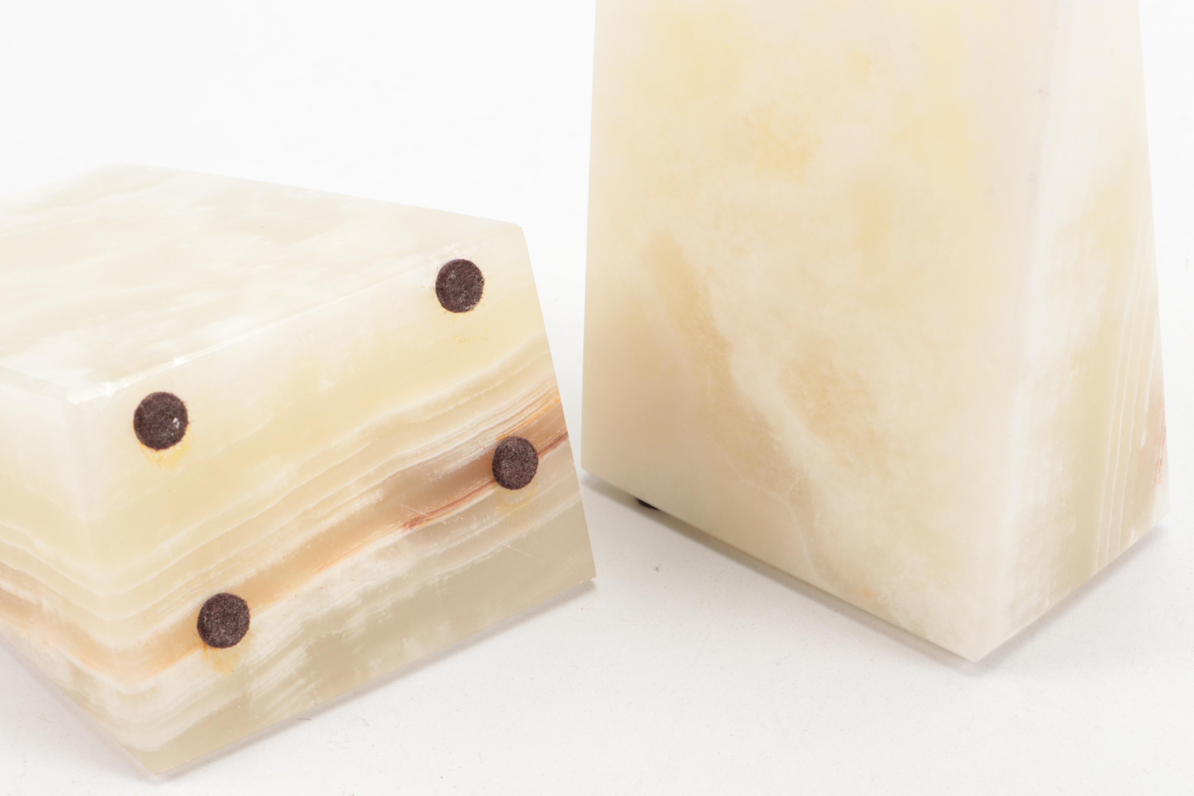 Banded Calcite Bookends and Ashtray with Calcite Marble Vase and Jasper Ashtray