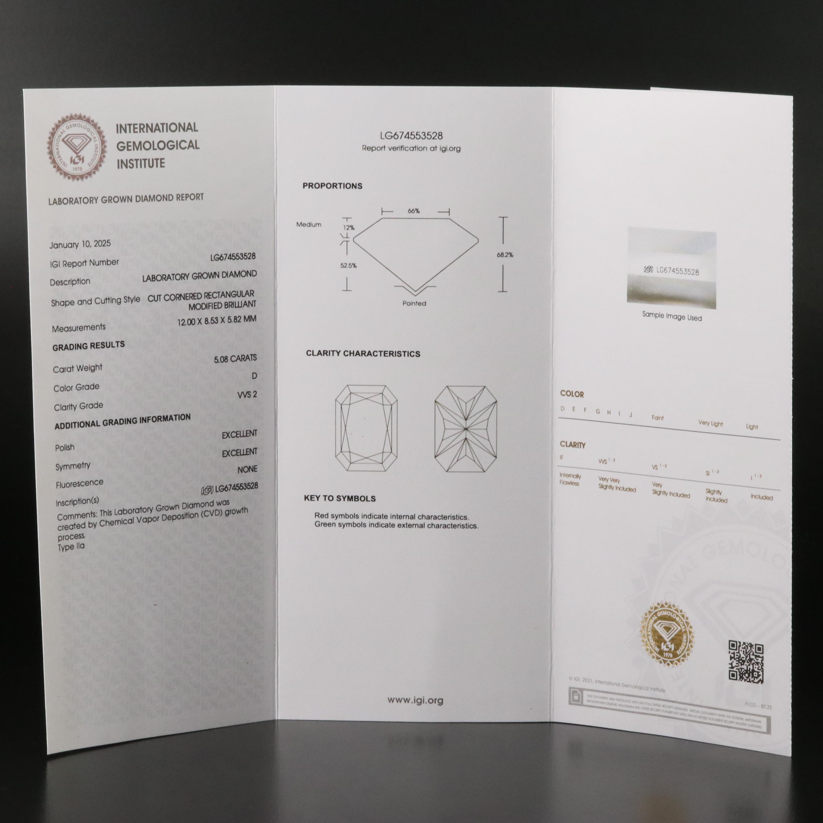 Loose 5.08 CT Lab Grown Diamond with IGI Report