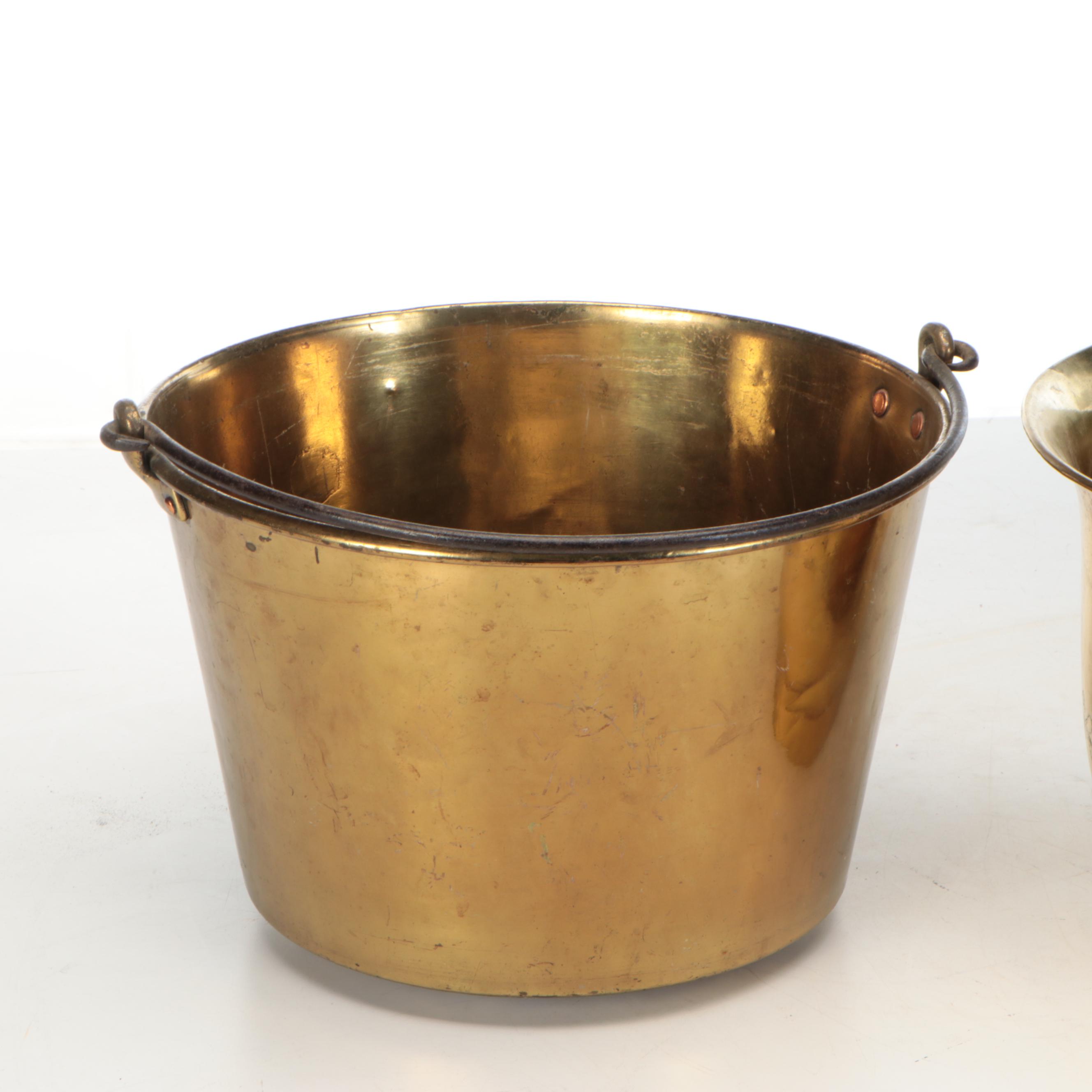 Etched Rooster and Other Brass Buckets